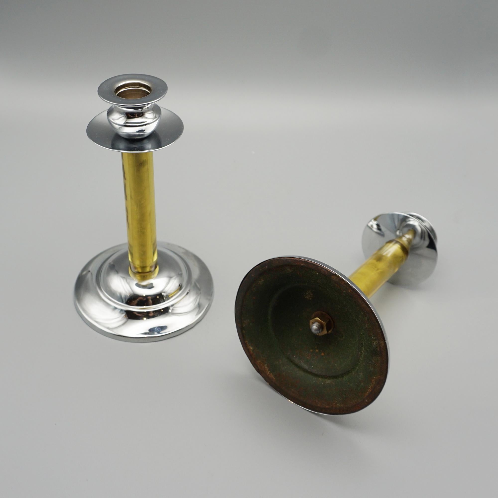 20th Century Pair of Bakelite and Chromed Metal Art Deco Style Candlesticks For Sale