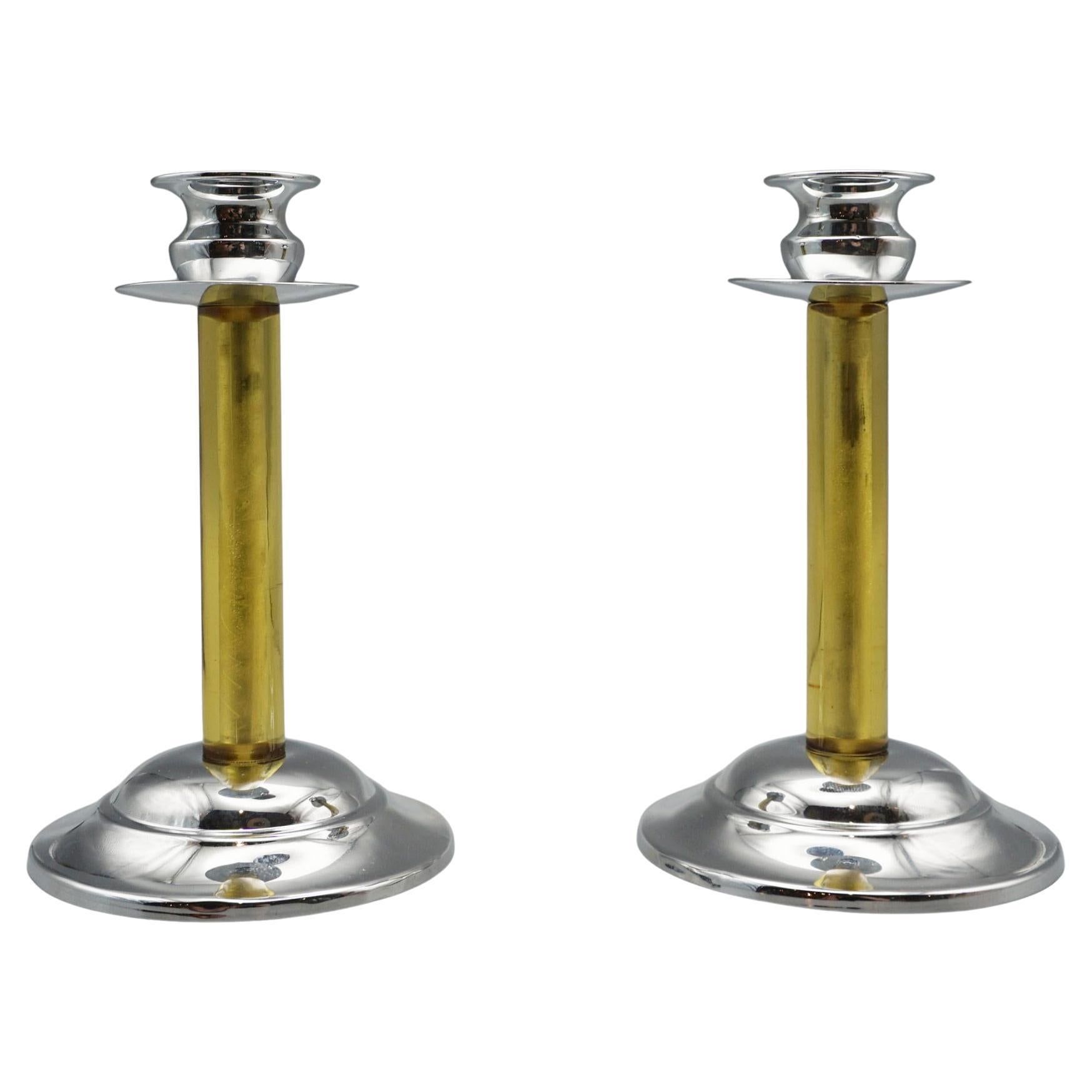 Pair of Bakelite and Chromed Metal Art Deco Style Candlesticks