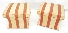 Pair of Baker 1970s  Striped Silky Upholstery Concave Cubes Shape Benches CLEAN
