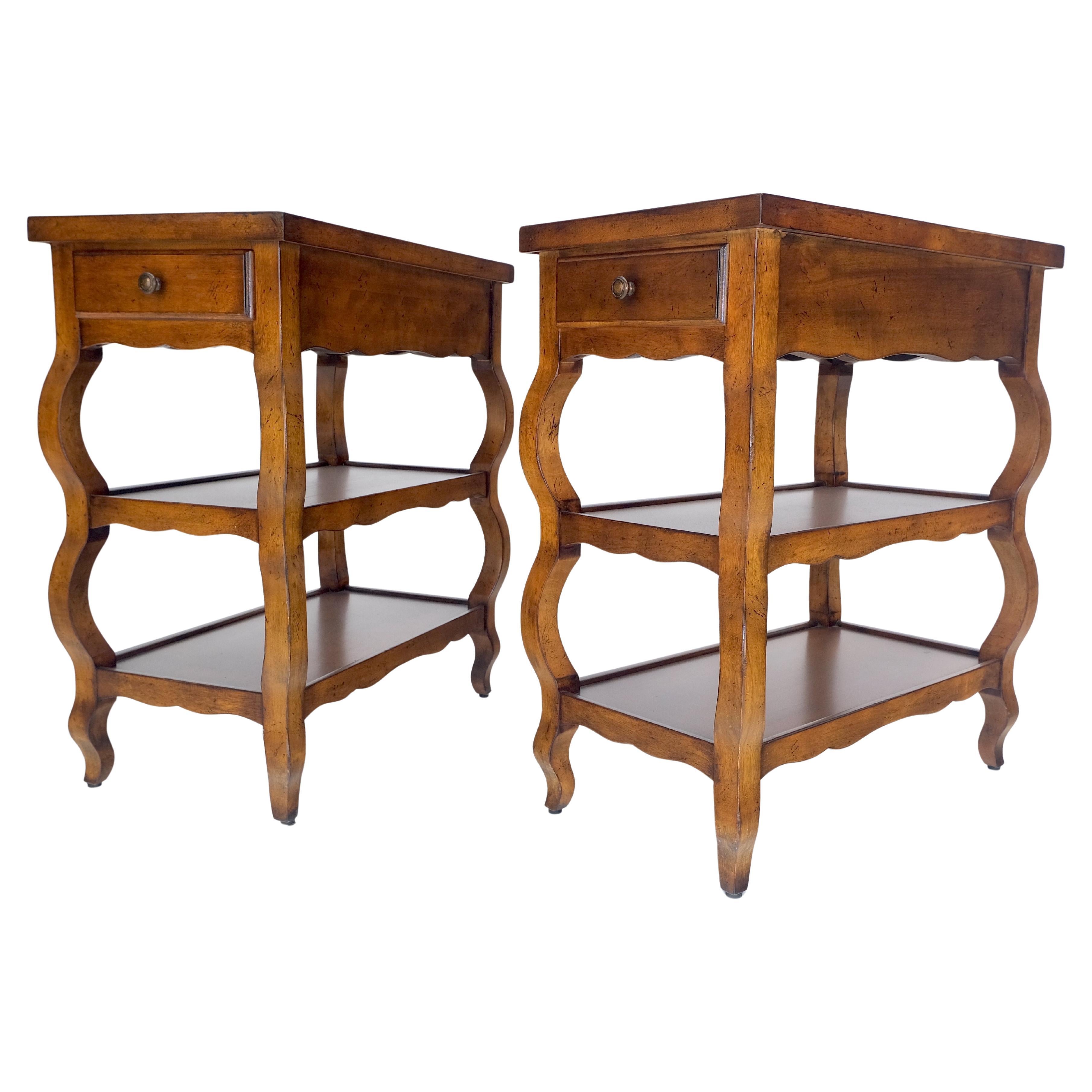 Pair of Baker 3 Tier One Drawer Rectangle Side End Tables Stands MINT For Sale