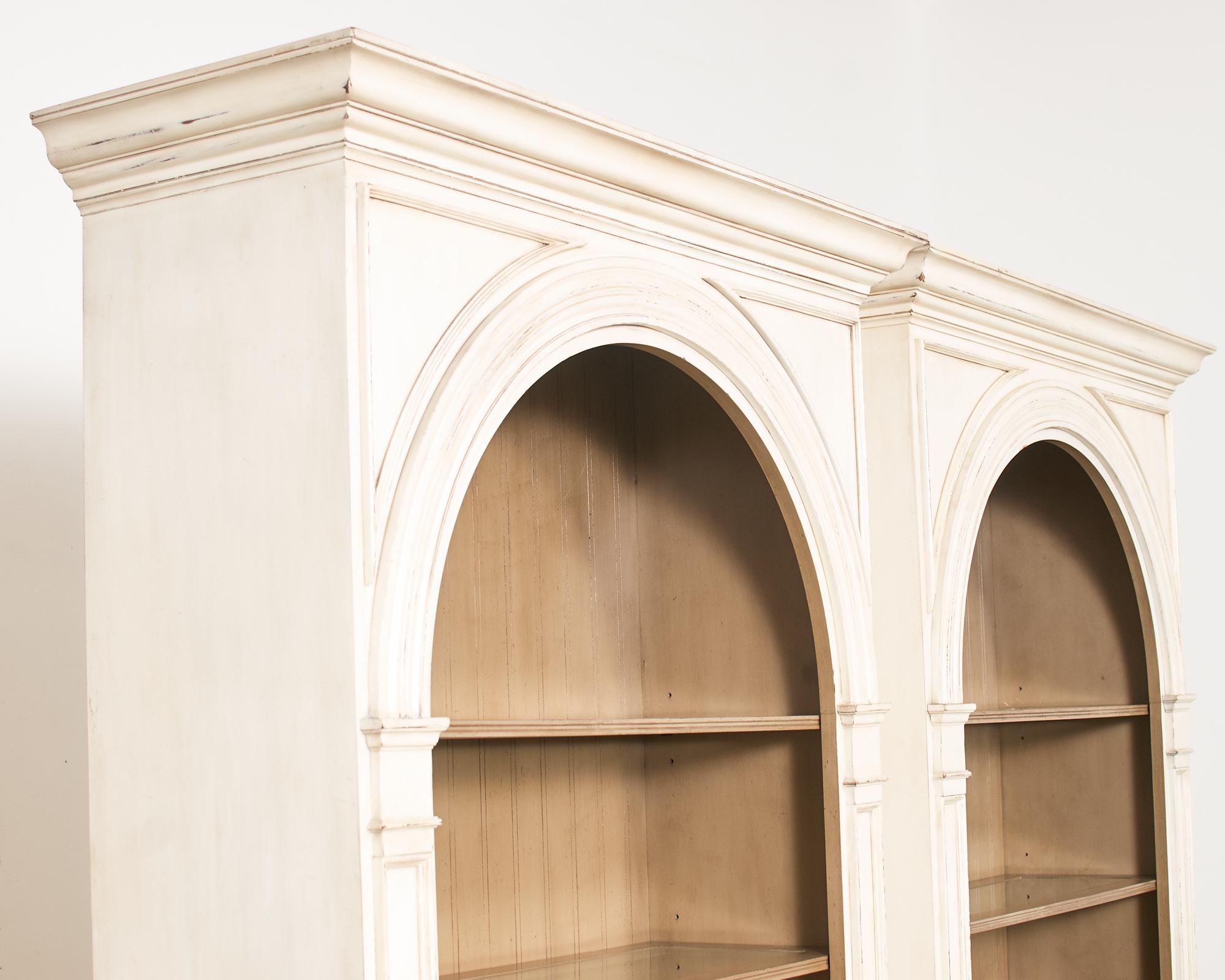 Pair of Baker Architectural Neoclassical Style Painted Library Bookcases For Sale 7