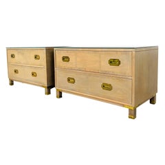 Vintage Pair of Baker Bleached Mahogany Campaign Chests