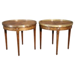 Vintage Pair of Baker Brass Trimmed Figured Walnut French Louis XVI End Side Tables
