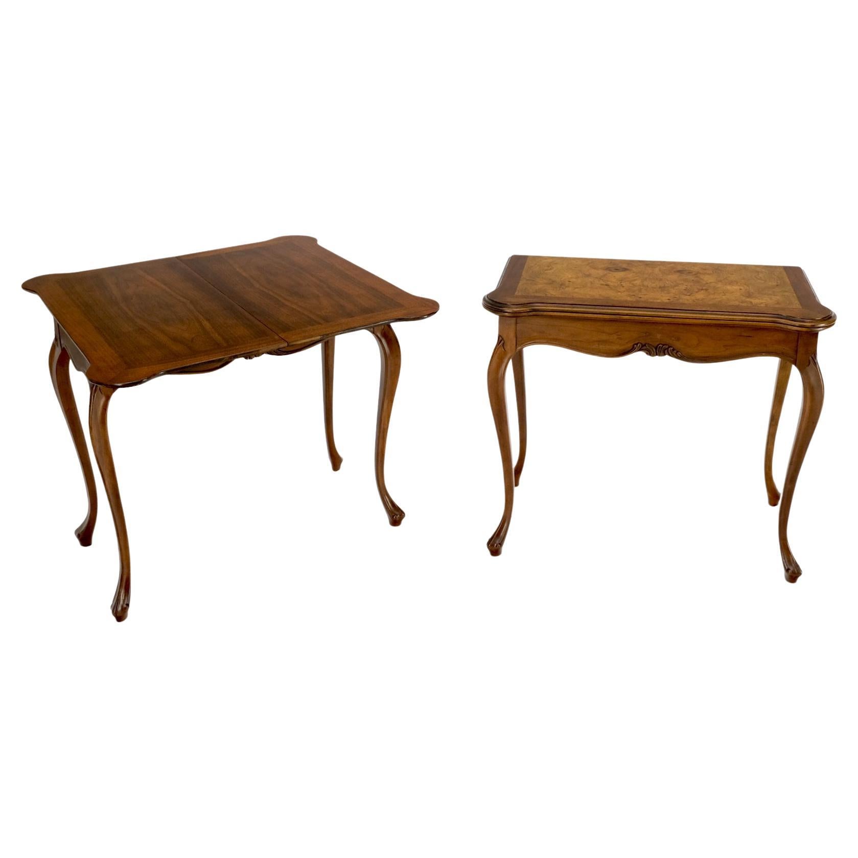 Pair of Baker Burl Wood Flip Top Convertible Console Table to Game Dining Tables For Sale
