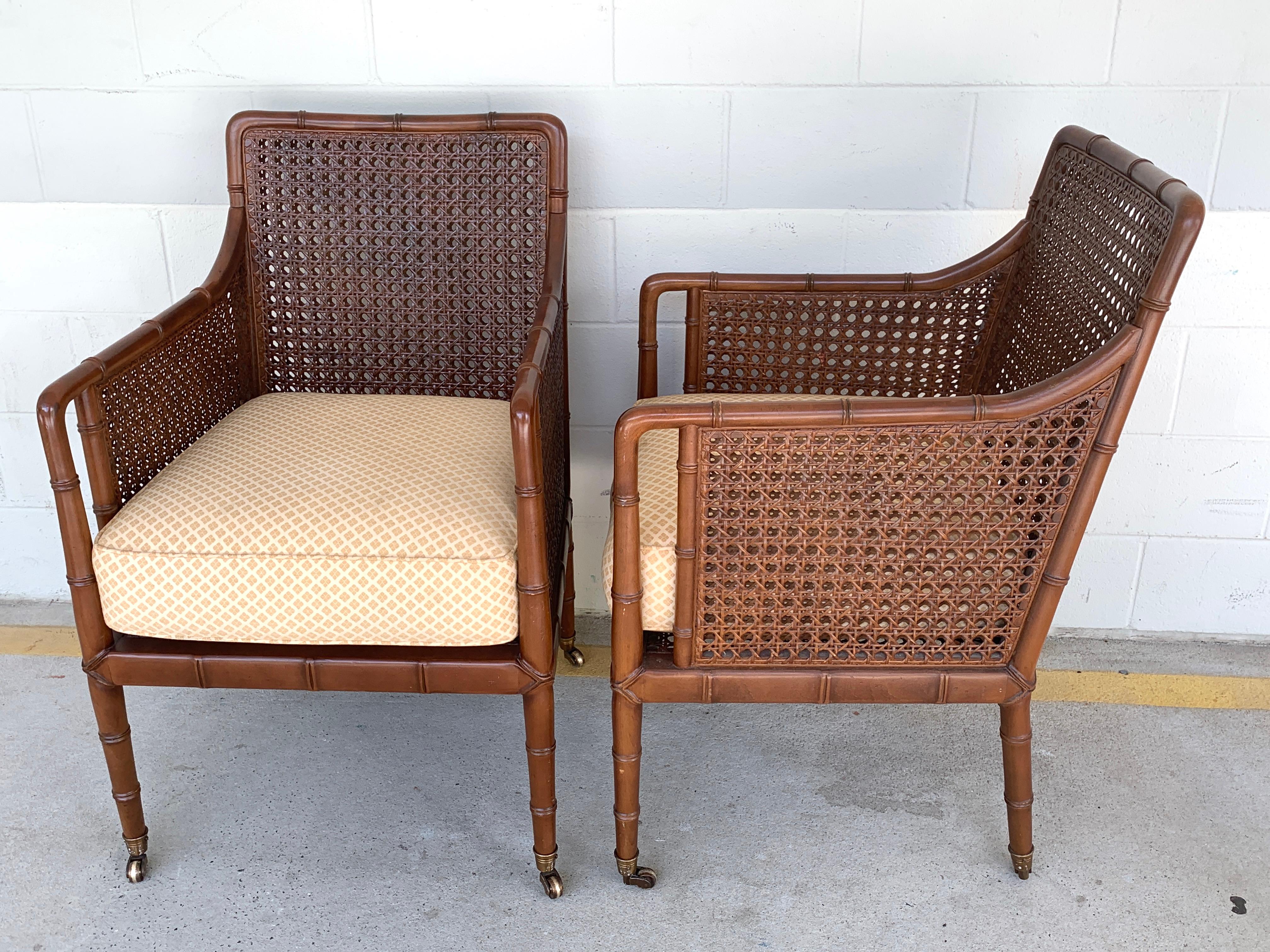 American Pair of Baker Campaign Style Chairs, with Faux Bamboo Detail