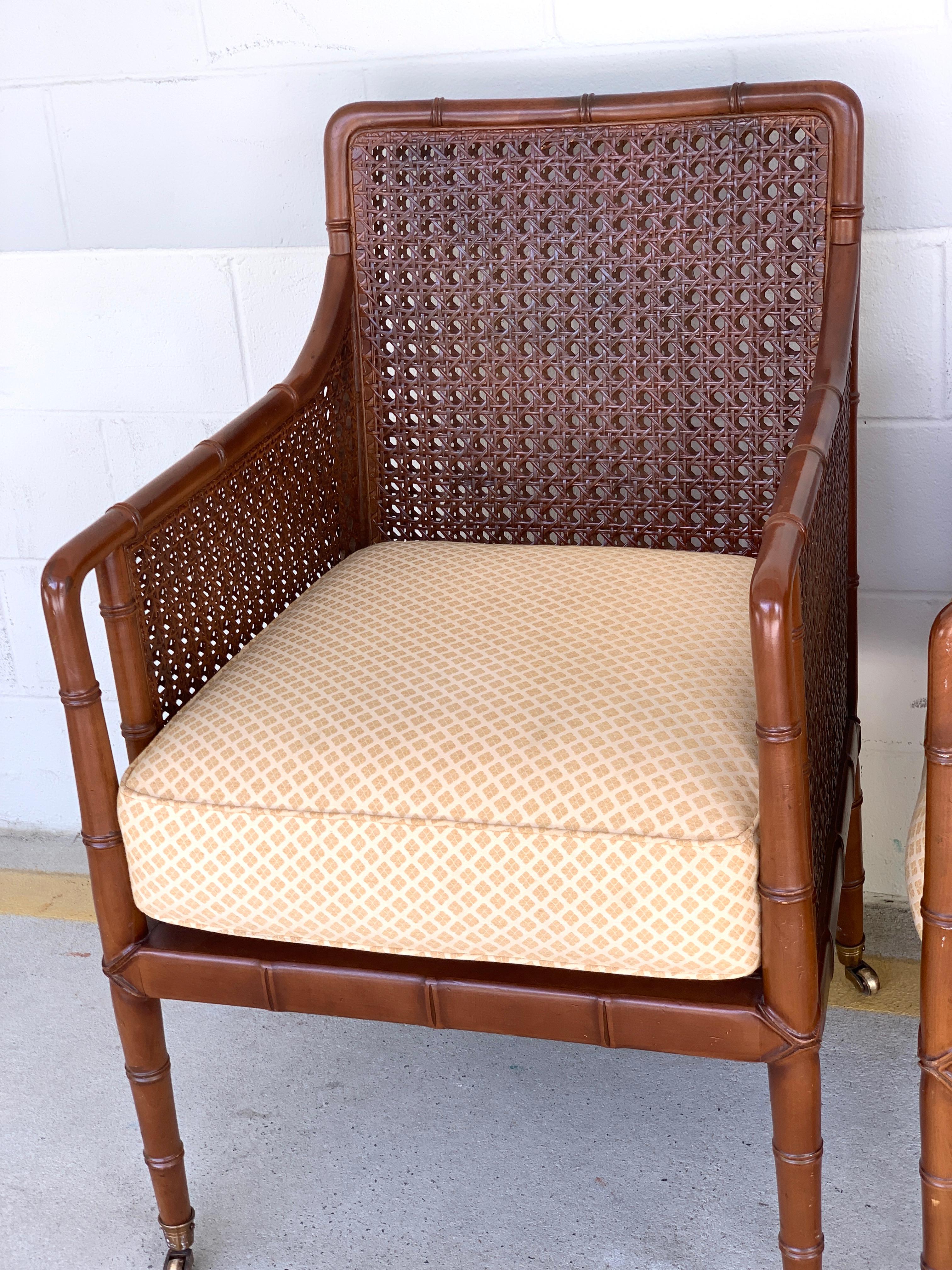 Carved Pair of Baker Campaign Style Chairs, with Faux Bamboo Detail