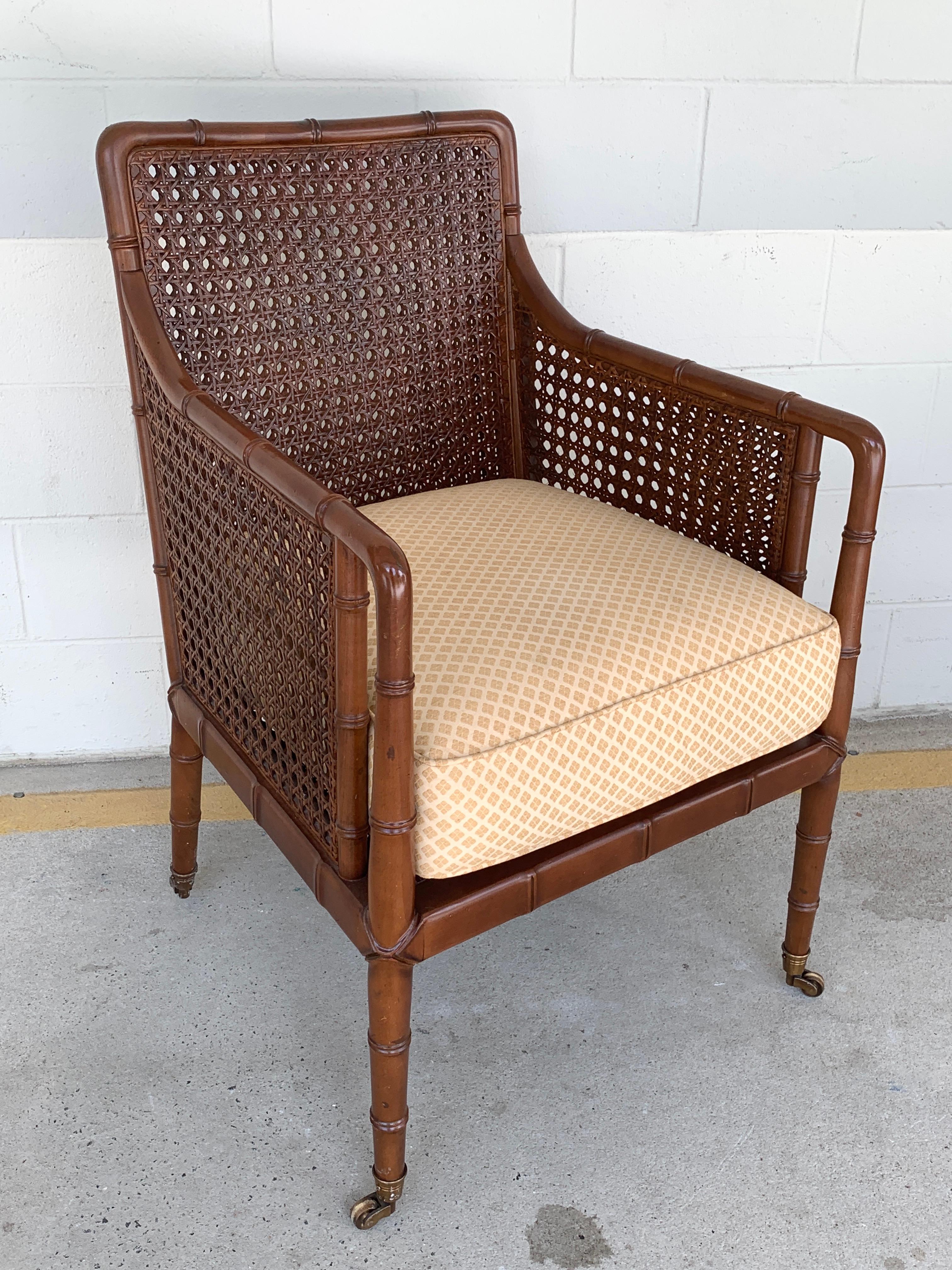 Pair of Baker Campaign Style Chairs, with Faux Bamboo Detail In Good Condition In Atlanta, GA