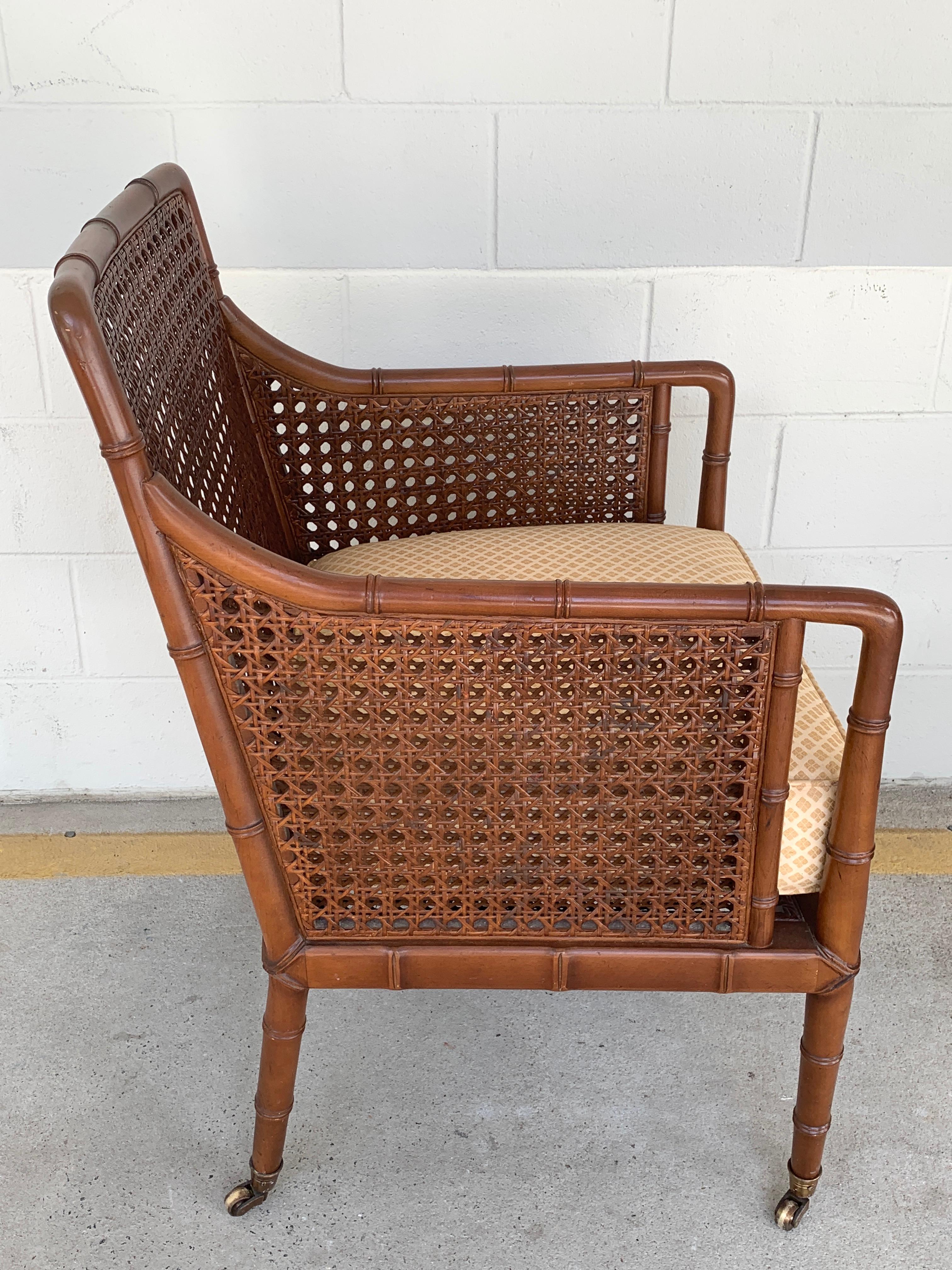 20th Century Pair of Baker Campaign Style Chairs, with Faux Bamboo Detail