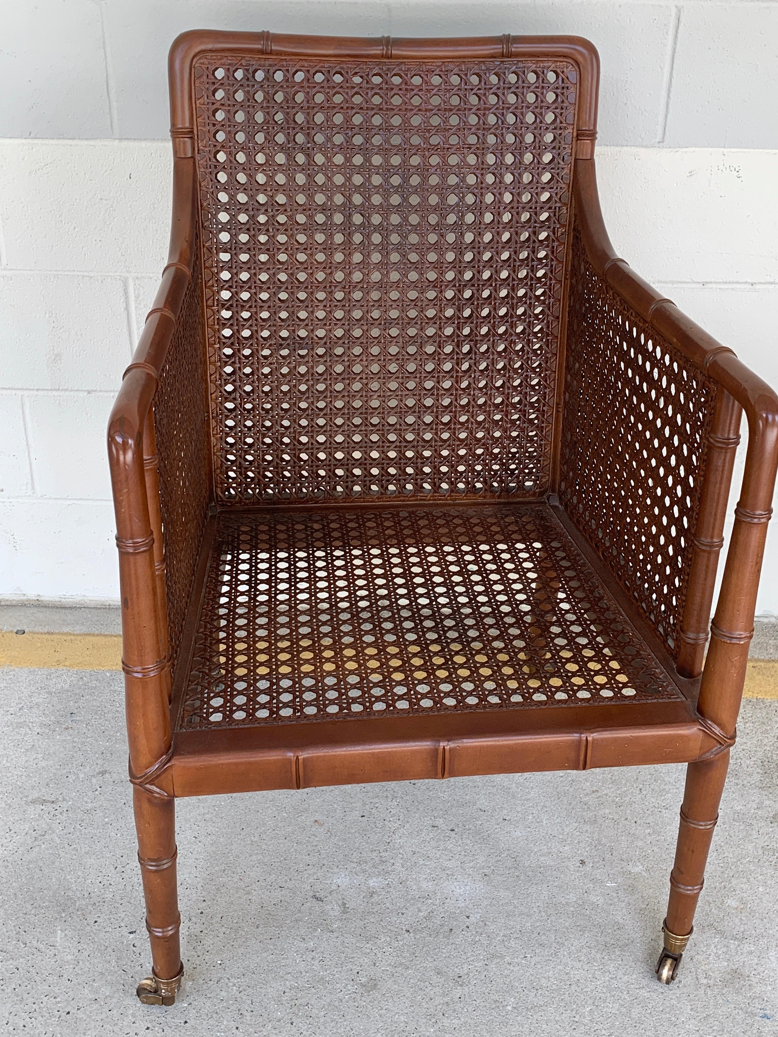 Pair of Baker Campaign Style Chairs, with Faux Bamboo Detail 2