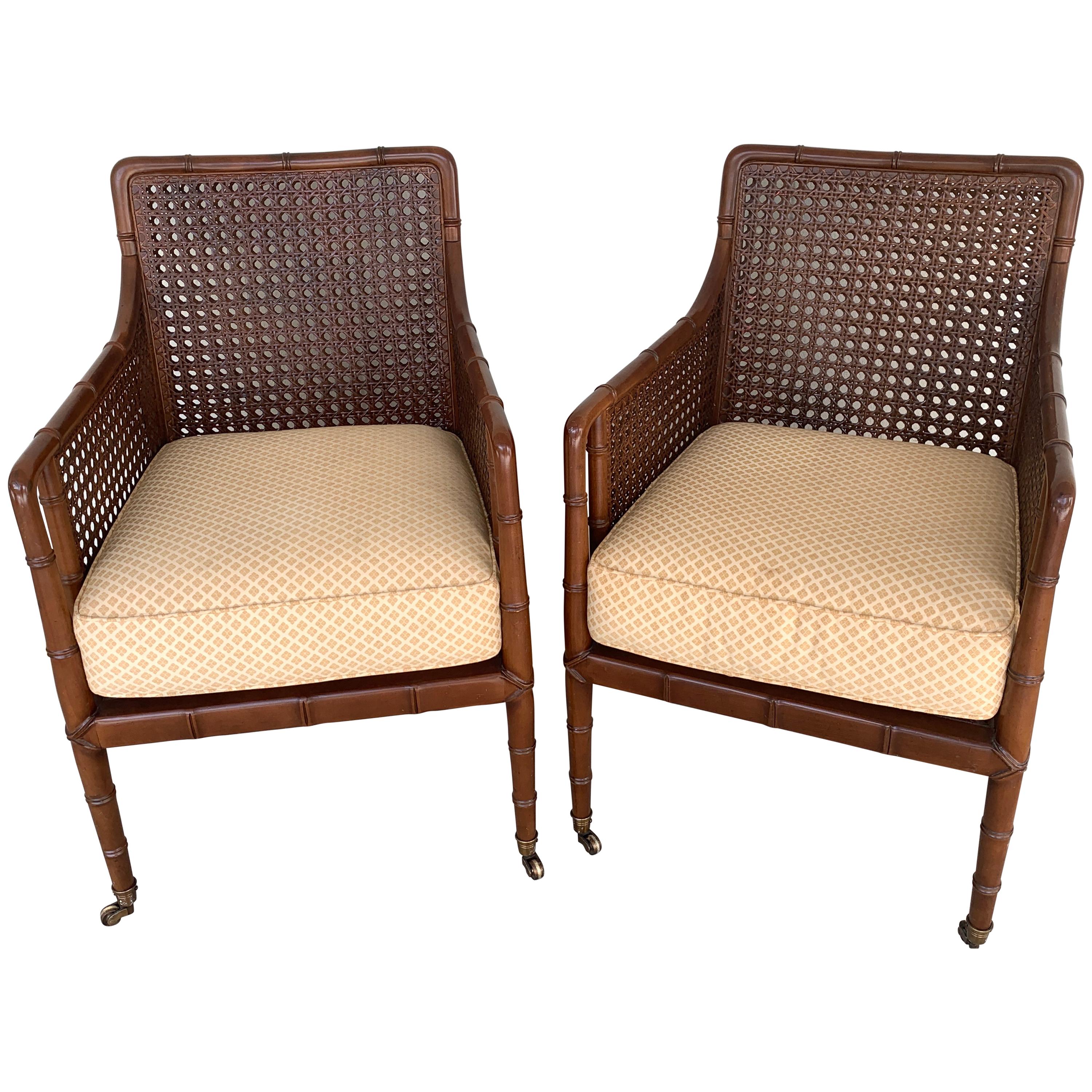 Pair of Baker Campaign Style Chairs, with Faux Bamboo Detail