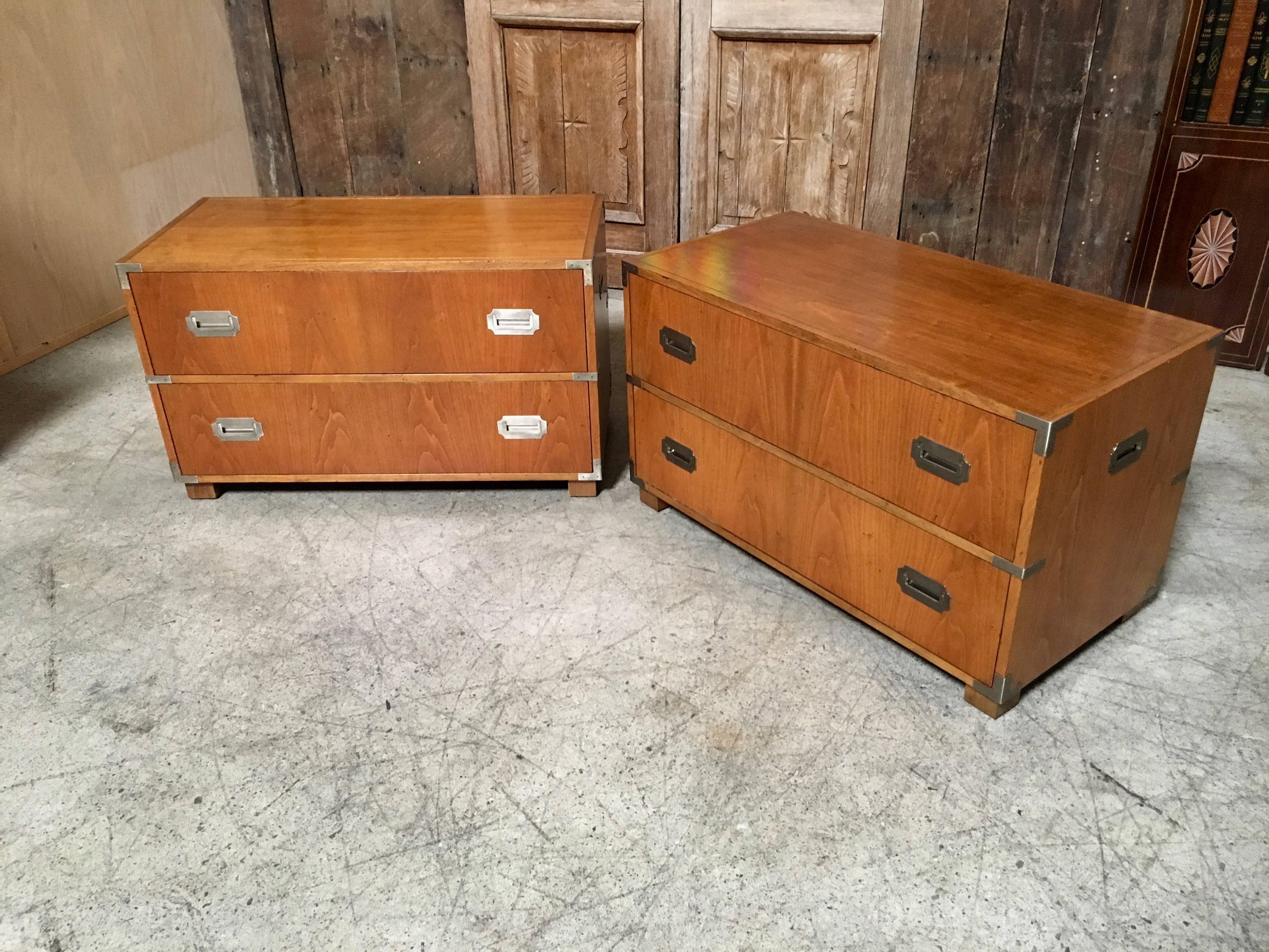 Pair of Baker Campaign Style Two-Drawer Dresser Cabinets 2