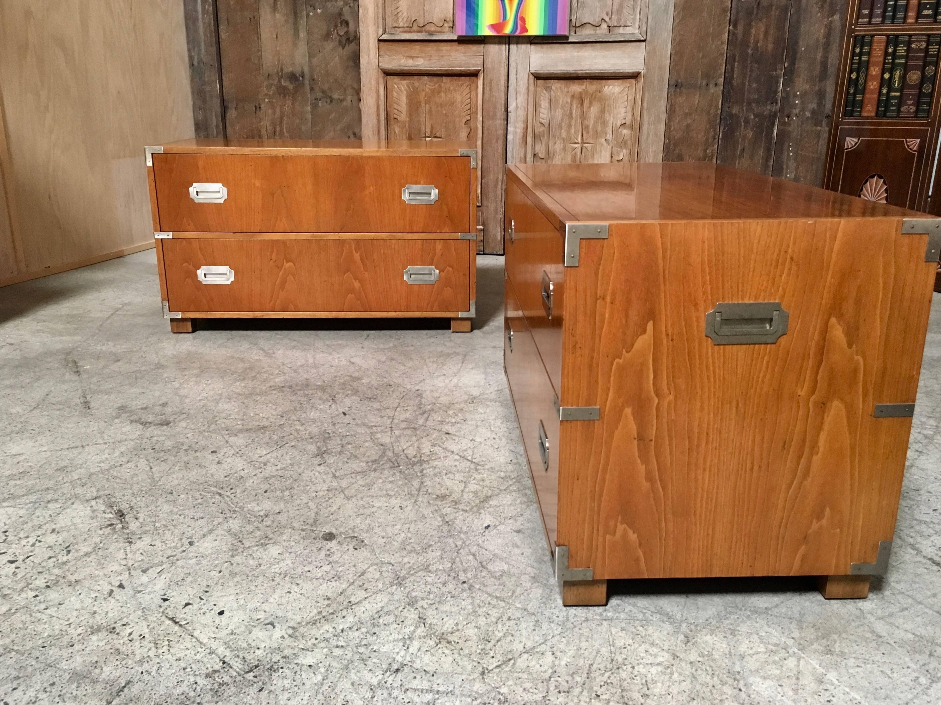Pair of Baker Campaign Style Two-Drawer Dresser Cabinets 3