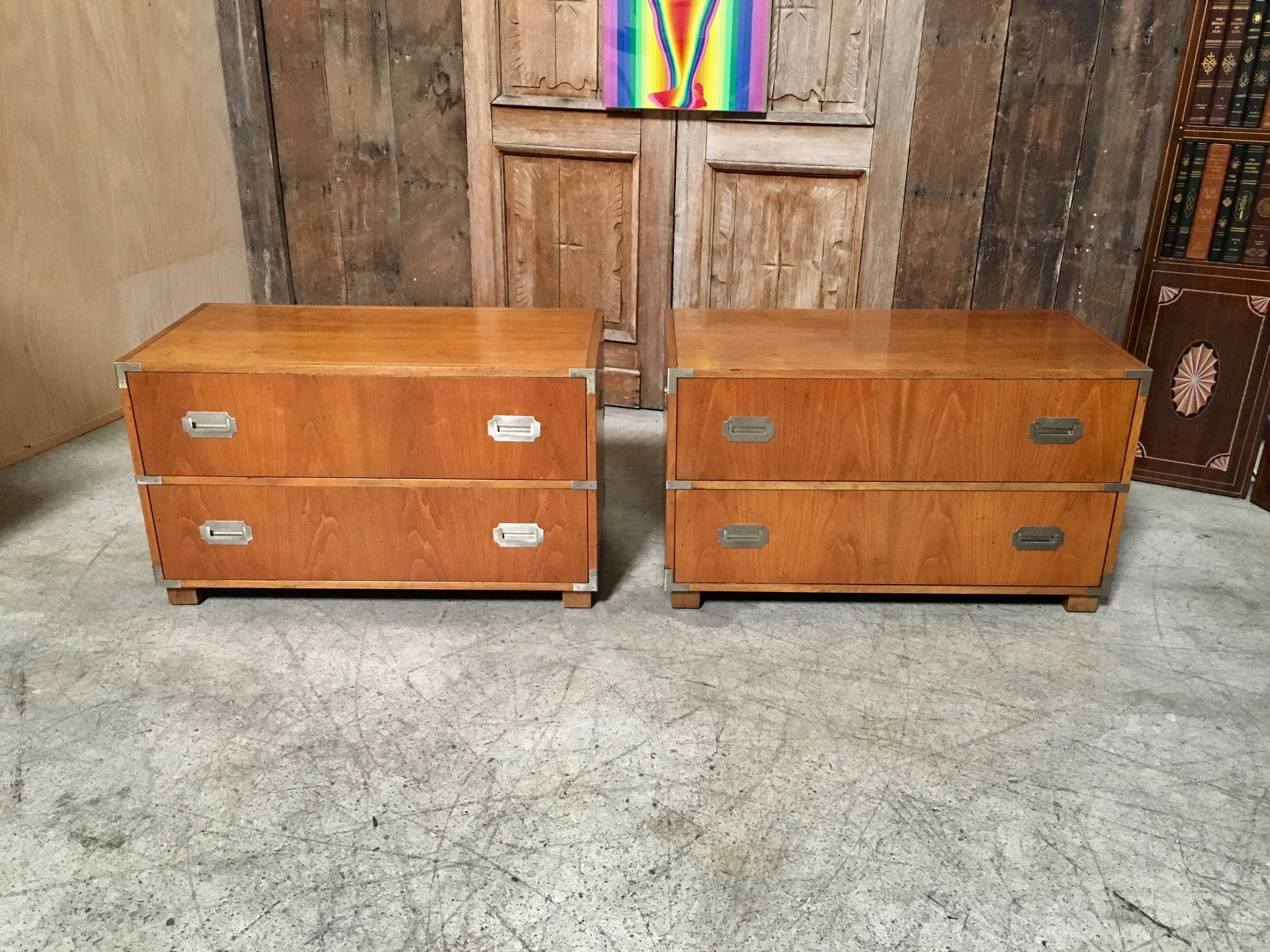 Pair of Baker Campaign Style Two-Drawer Dresser Cabinets 8