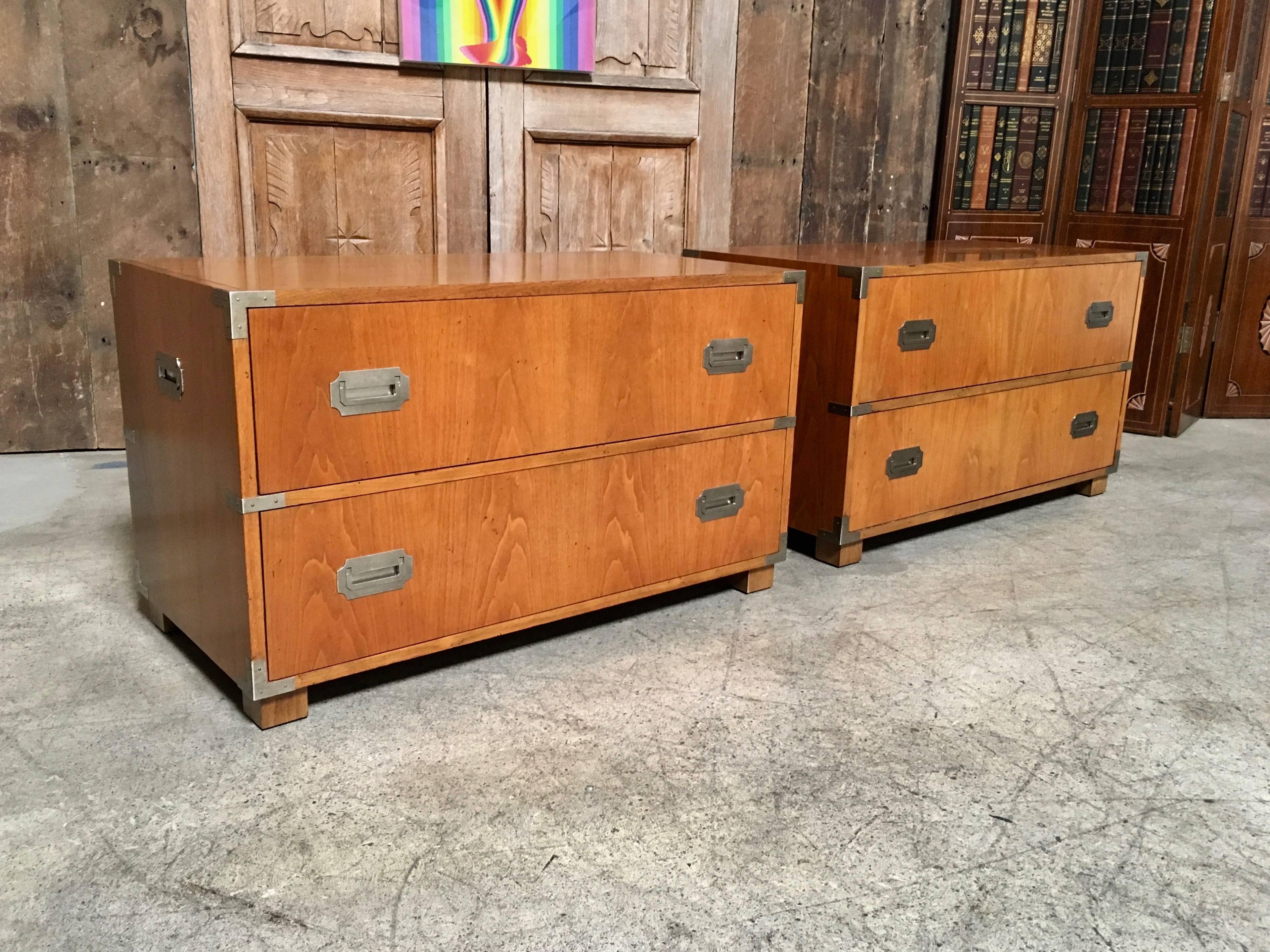 Pair of Baker Campaign Style Two-Drawer Dresser Cabinets 9