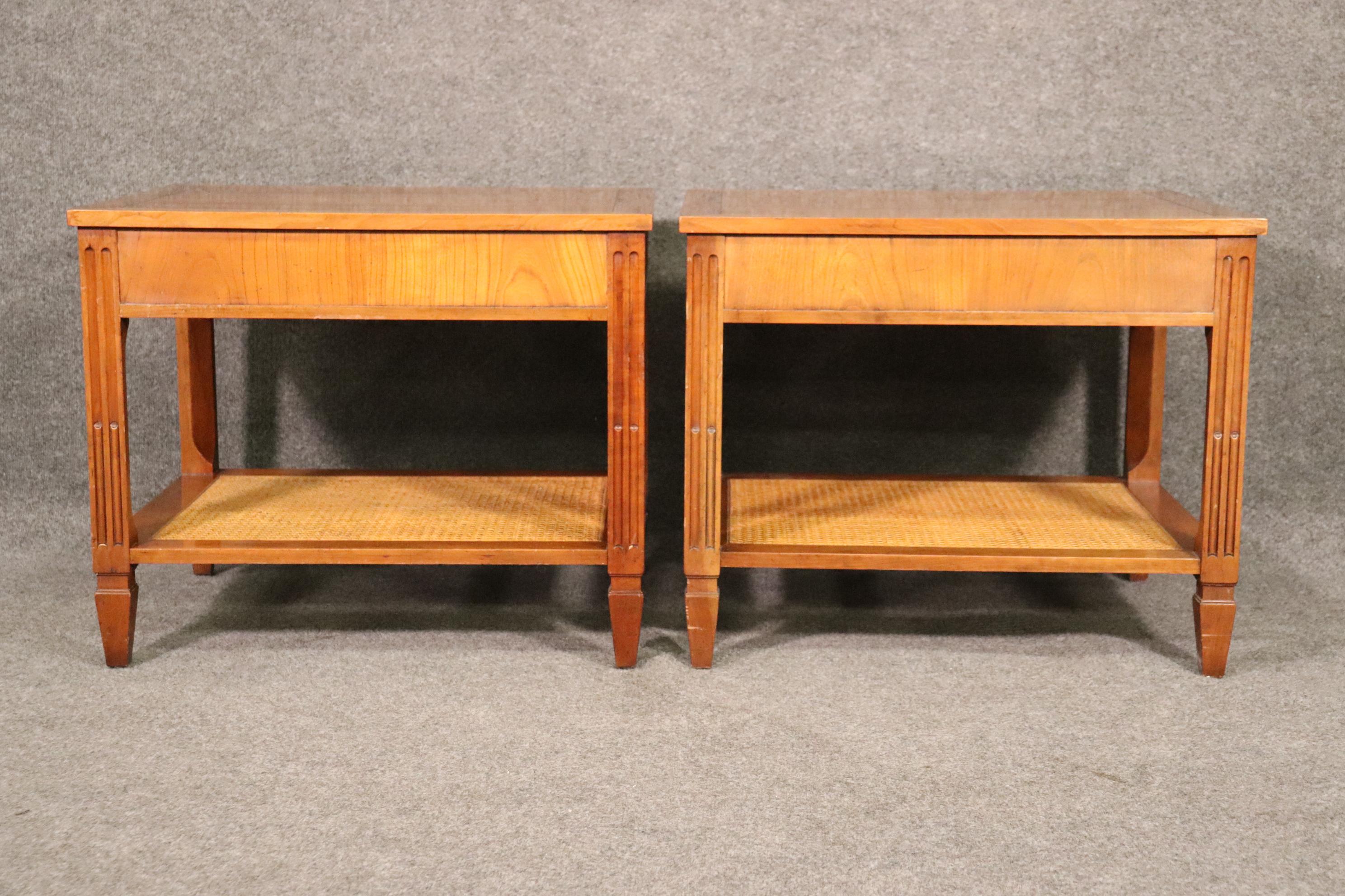 Pair of Baker Cane Bottom Mid-Century Modern Cherry End Tables circa 1950 In Good Condition In Swedesboro, NJ