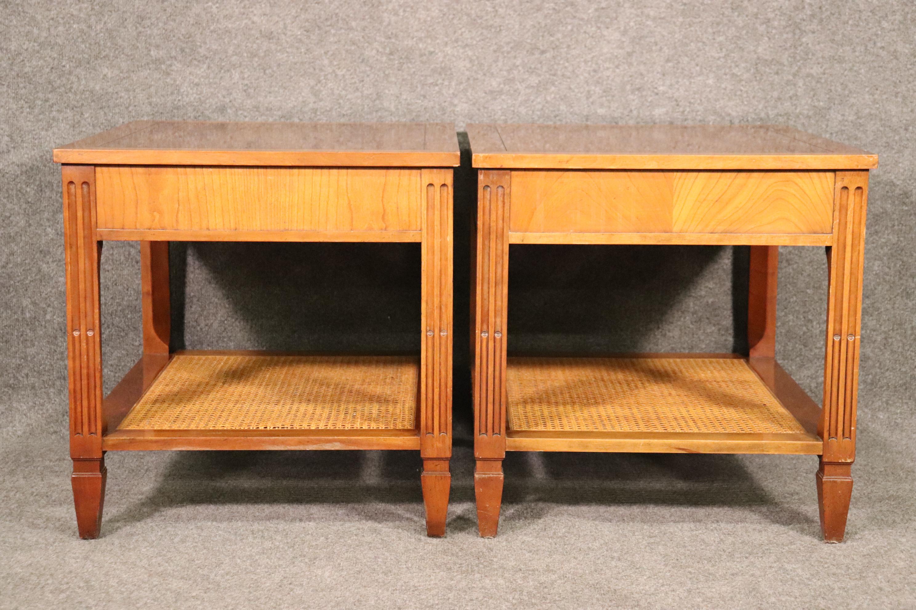 Mid-20th Century Pair of Baker Cane Bottom Mid-Century Modern Cherry End Tables circa 1950