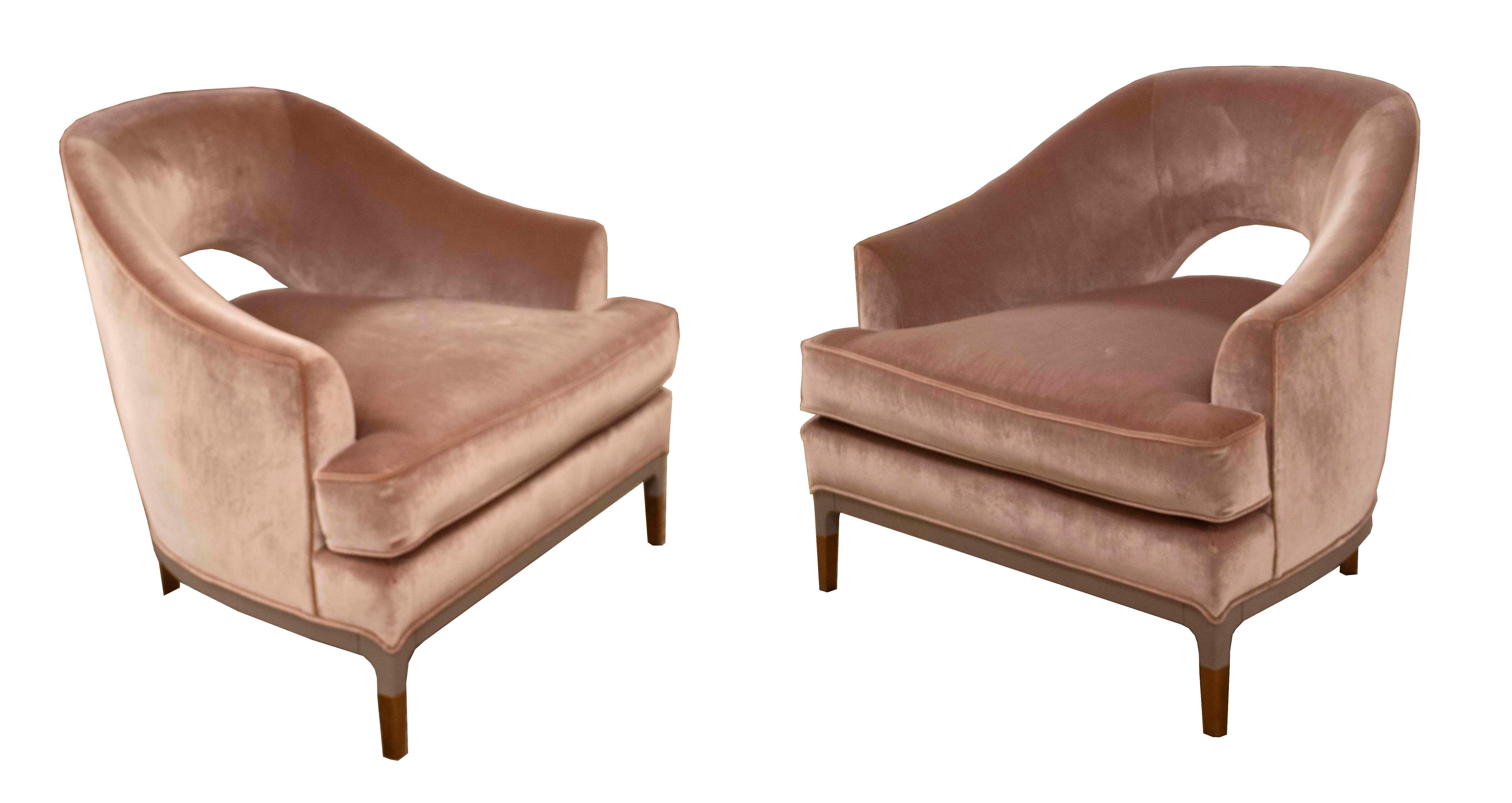 Pair of Baker Carnelian Sculptural Velvet Lounge Arm Chairs by Jean-Louis Denoit In Good Condition In Keego Harbor, MI