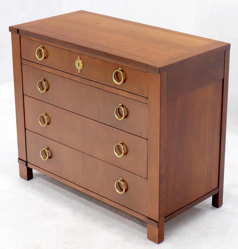 Lacquered Pair of Baker Cherry Bachelor Chests Dressers with Heavy Solid Ring Pulls For Sale