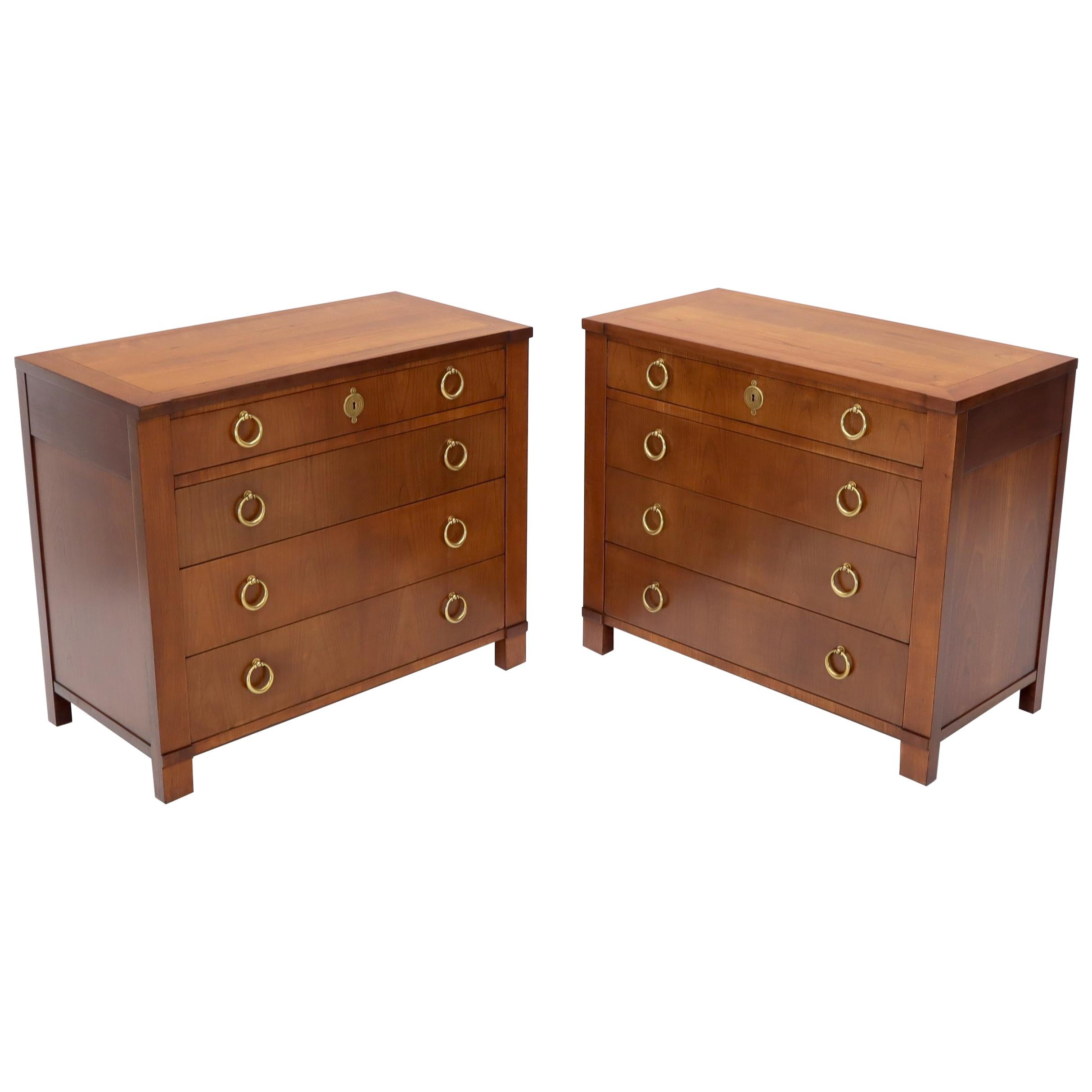 Pair of Baker Cherry Bachelor Chests Dressers with Heavy Solid Ring Pulls