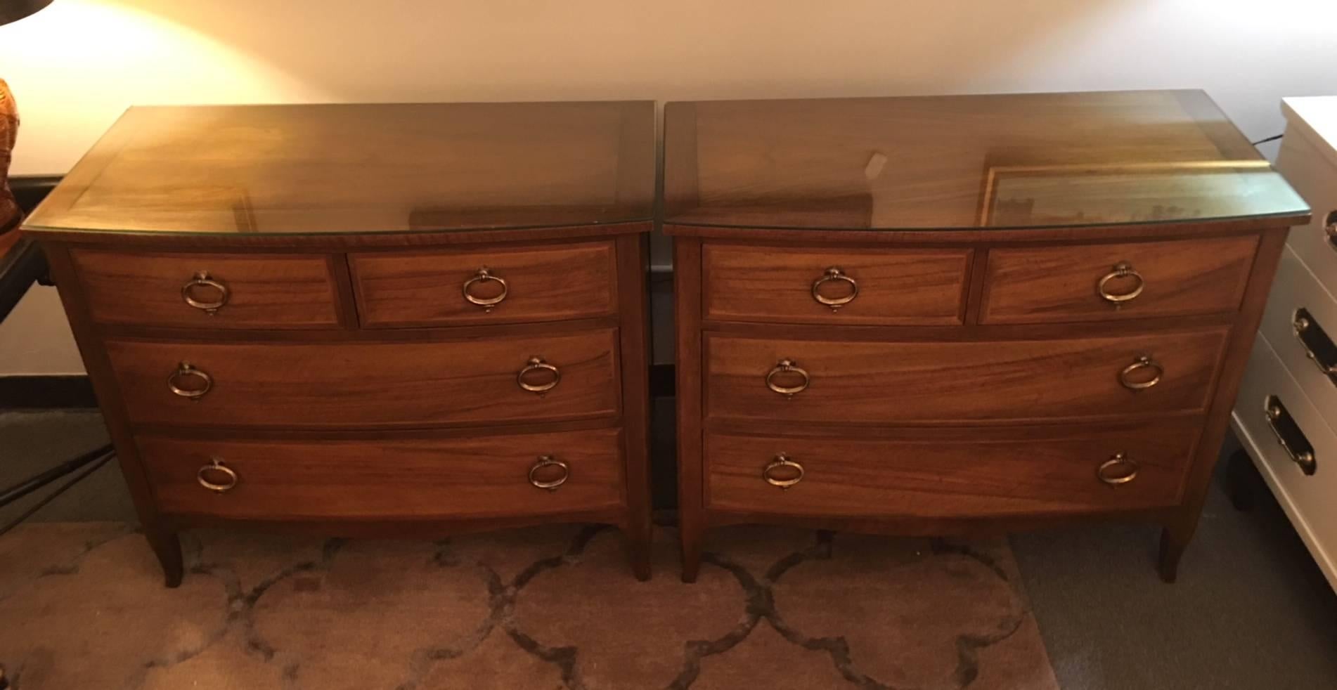 Mid-Century Modern Pair of Baker Chests with Glass Tops
