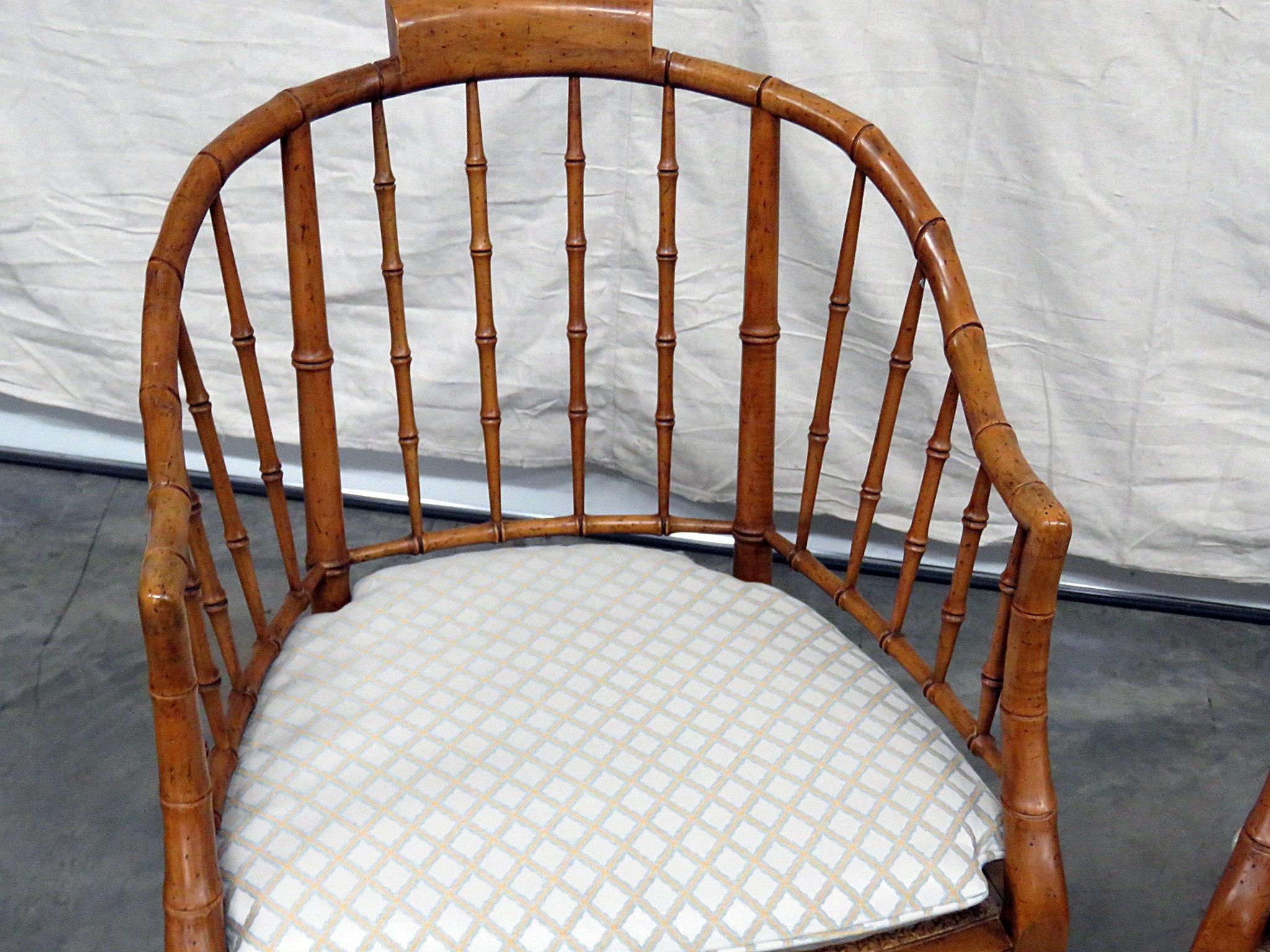 American Pair of Baker French Faux Bamboo Style Parlor Club Chairs