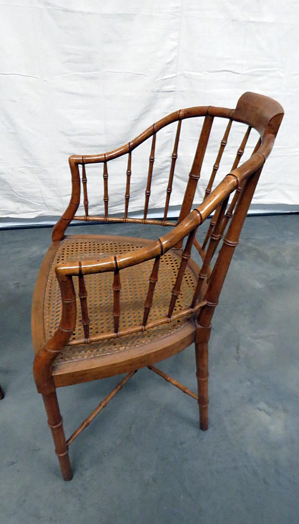 Pair of Baker French Faux Bamboo Style Parlor Club Chairs 1