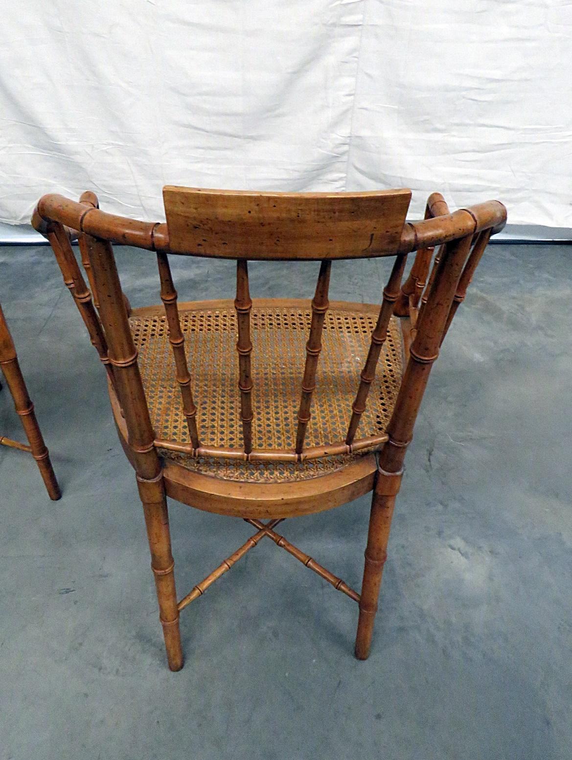 Pair of Baker French Faux Bamboo Style Parlor Club Chairs 2