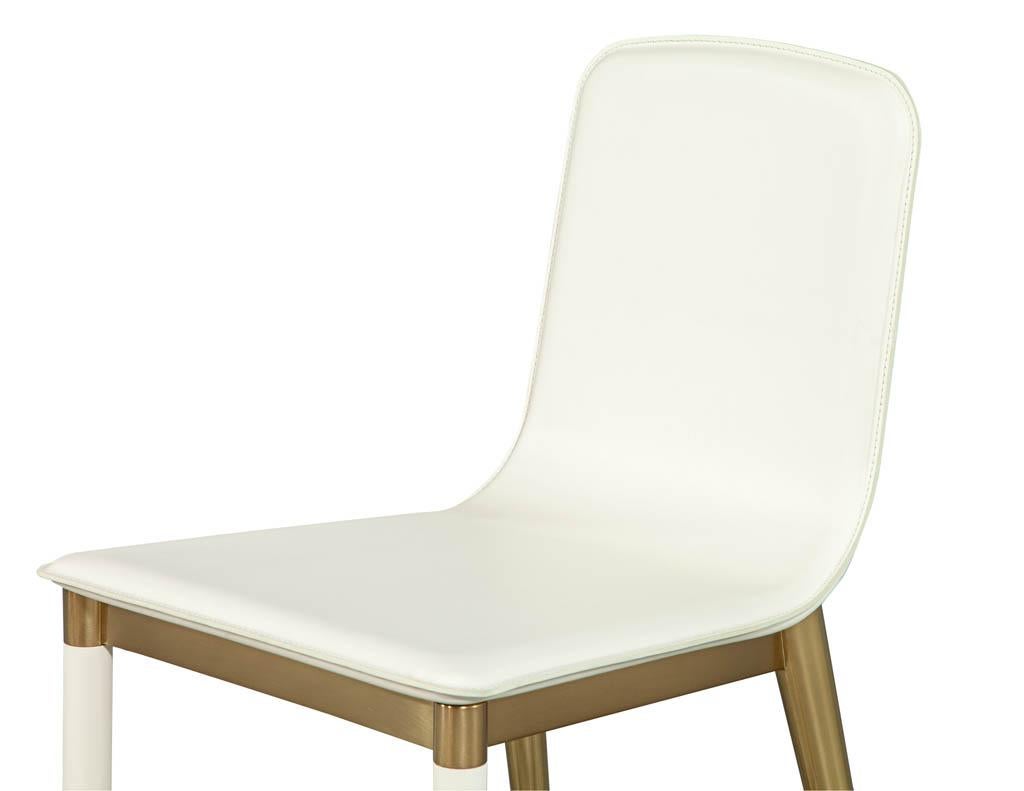 Contemporary Pair of Baker Folio Side Chairs in White Leather