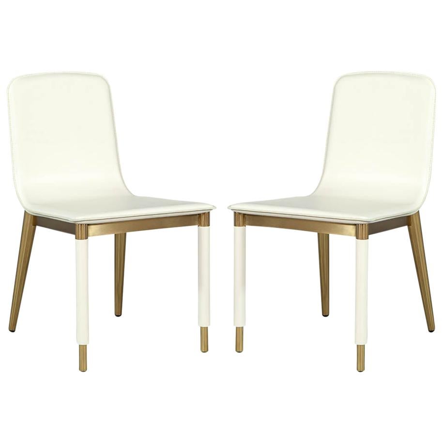 Pair of Baker Folio Side Chairs in White Leather