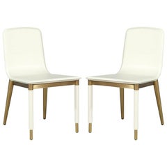 Pair of Baker Folio Side Chairs in White Leather