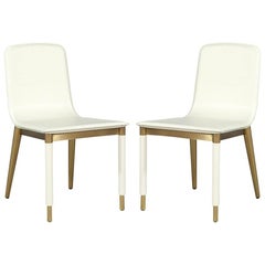 Pair of Baker Folio Side Chairs in White Leather