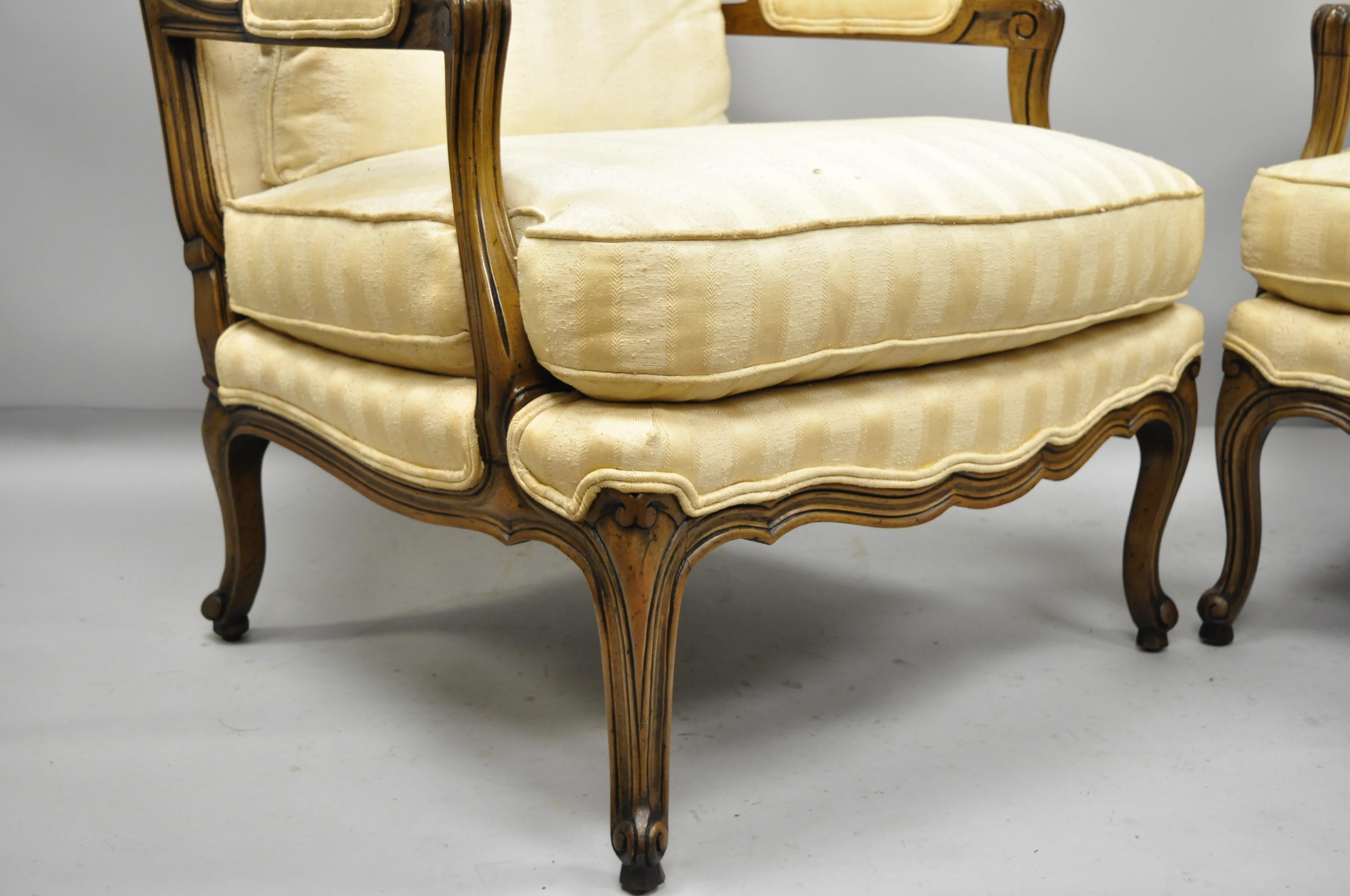 French Provincial Pair of Baker French Country Provincial Louis XV Style Bergère Armchairs