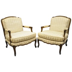 Pair of Baker French Country Provincial Louis XV Style Bergère Armchairs
