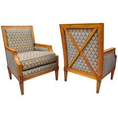 Pair of Baker French Regency Neoclassical Style Bergere Directoire Arm Chairs