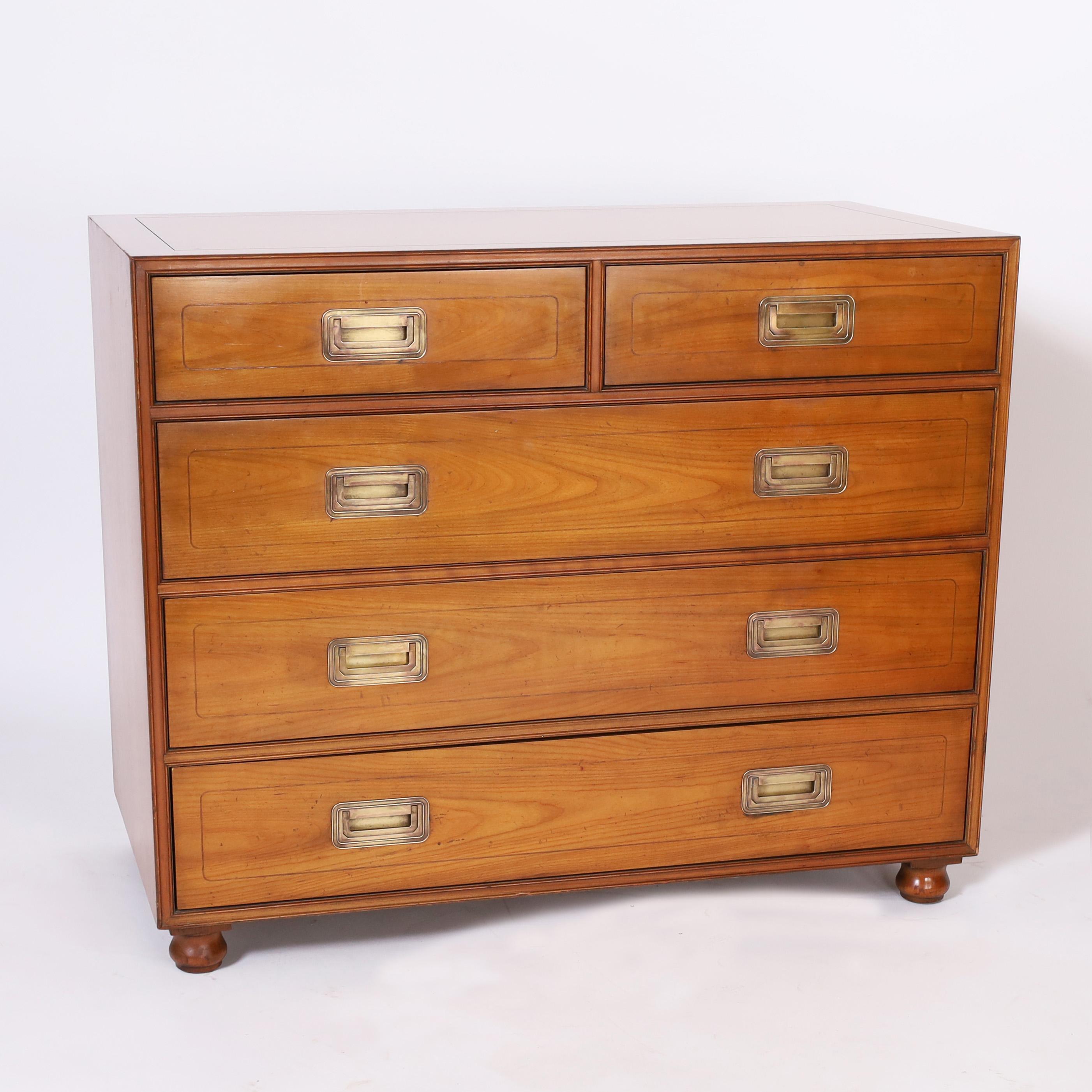 American  Pair of Baker Fruitwood Campaign Style Chests For Sale