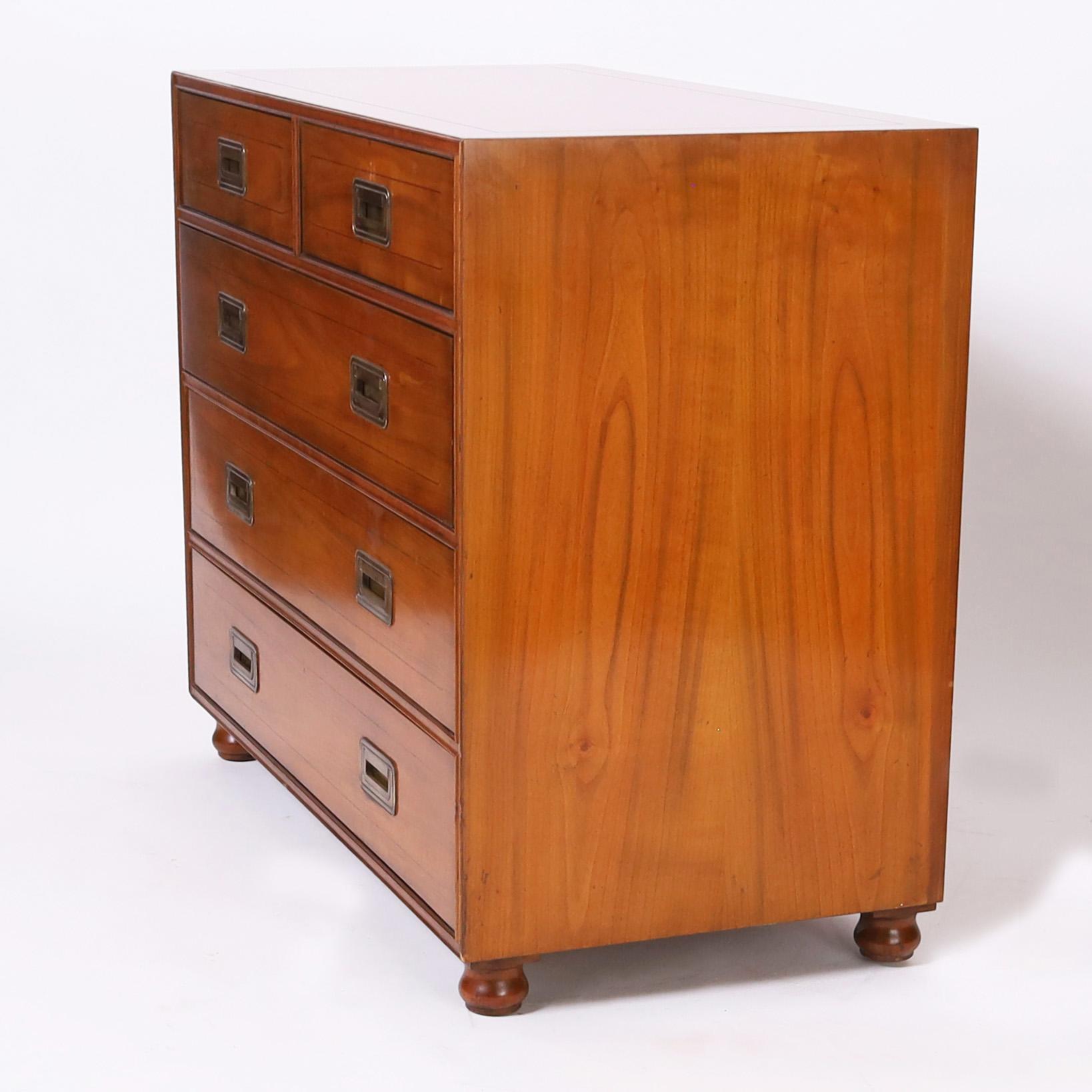 Hand-Crafted  Pair of Baker Fruitwood Campaign Style Chests For Sale