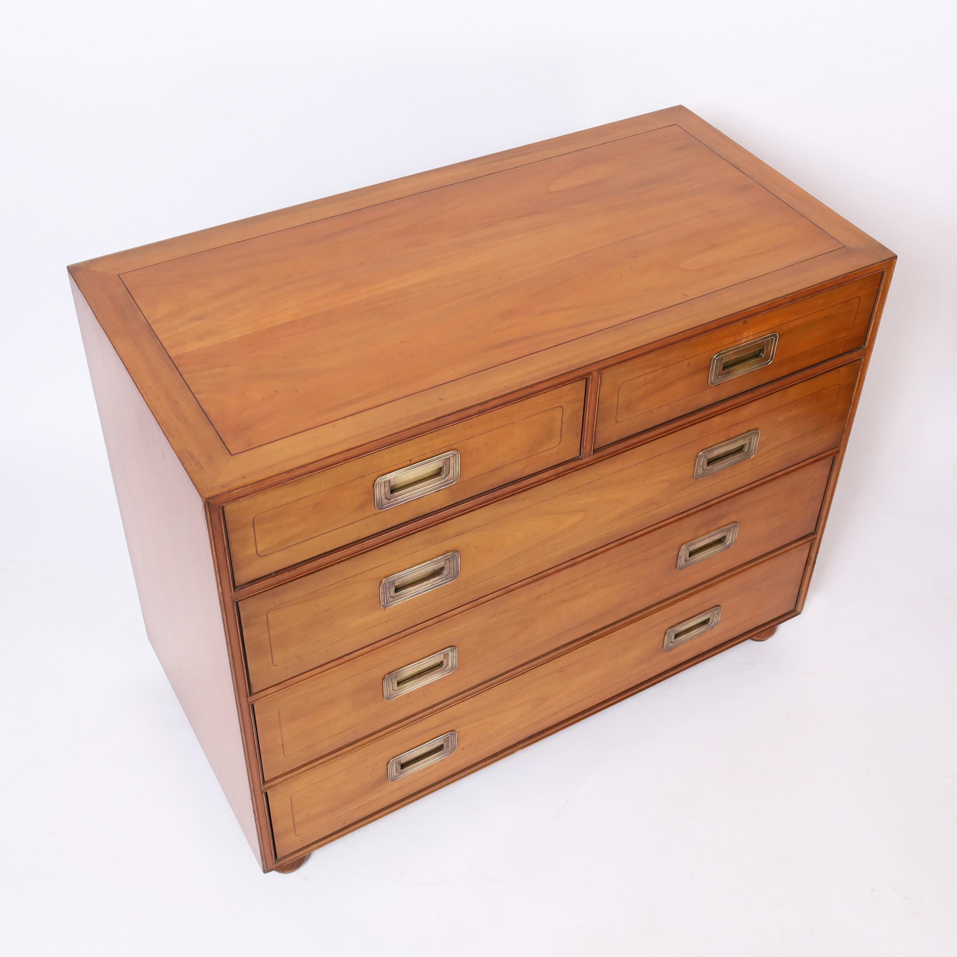  Pair of Baker Fruitwood Campaign Style Chests In Good Condition For Sale In Palm Beach, FL