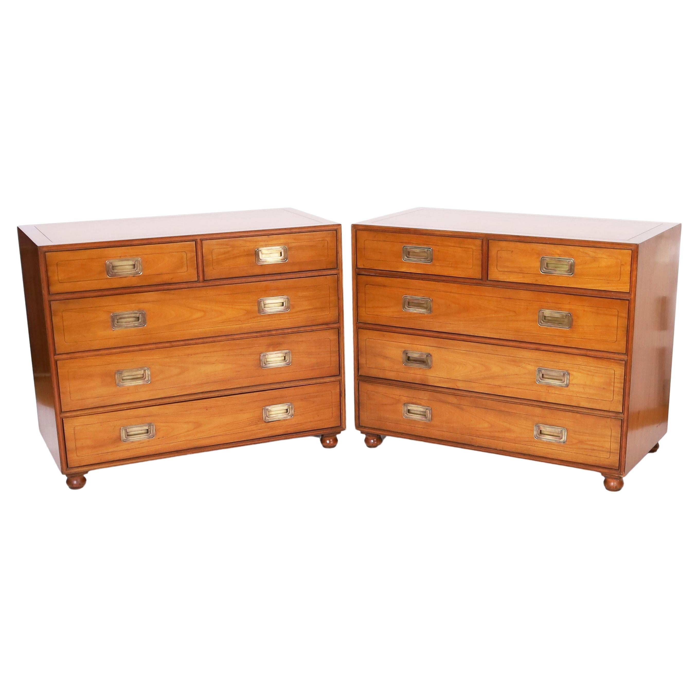  Pair of Baker Fruitwood Campaign Style Chests For Sale