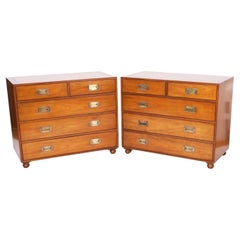 Used  Pair of Baker Fruitwood Campaign Style Chests