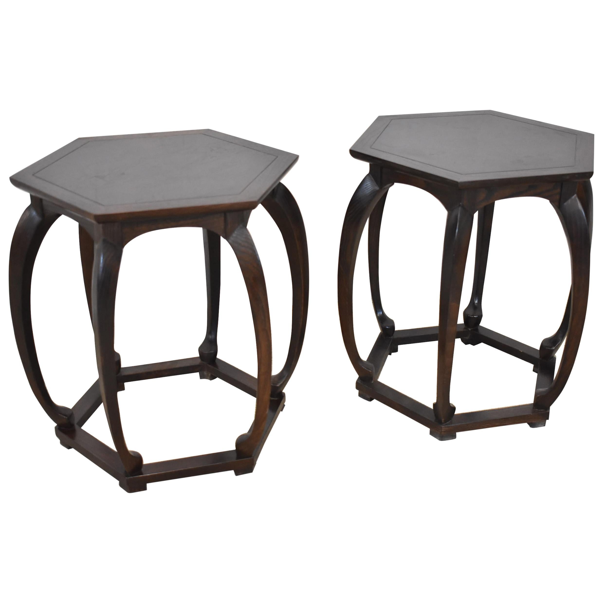 Pair of Baker Furniture Asian Style Hexagon Stands