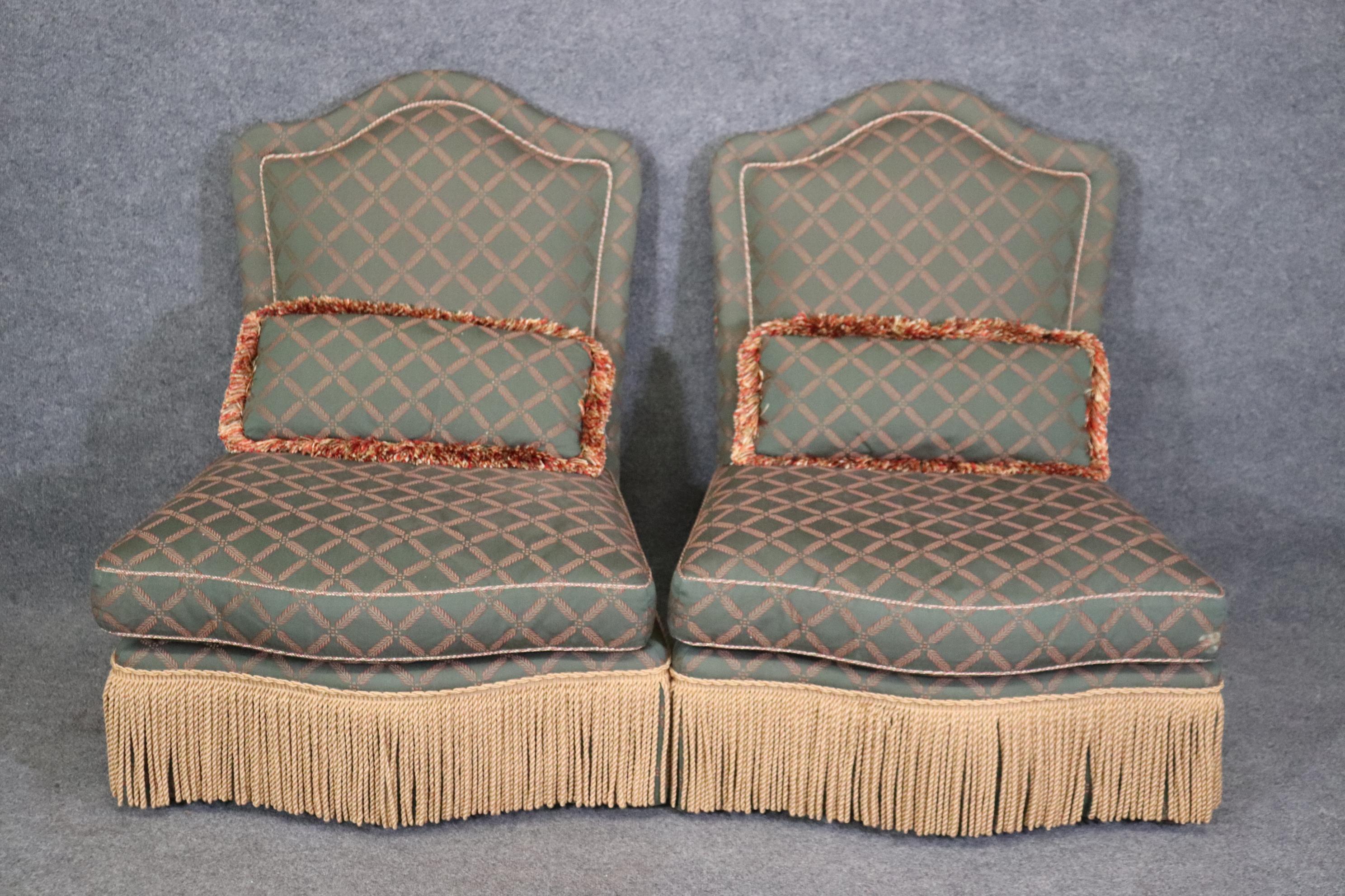Hollywood Regency Pair of Baker Furniture Company Armless Bergere or Boudoir Chairs