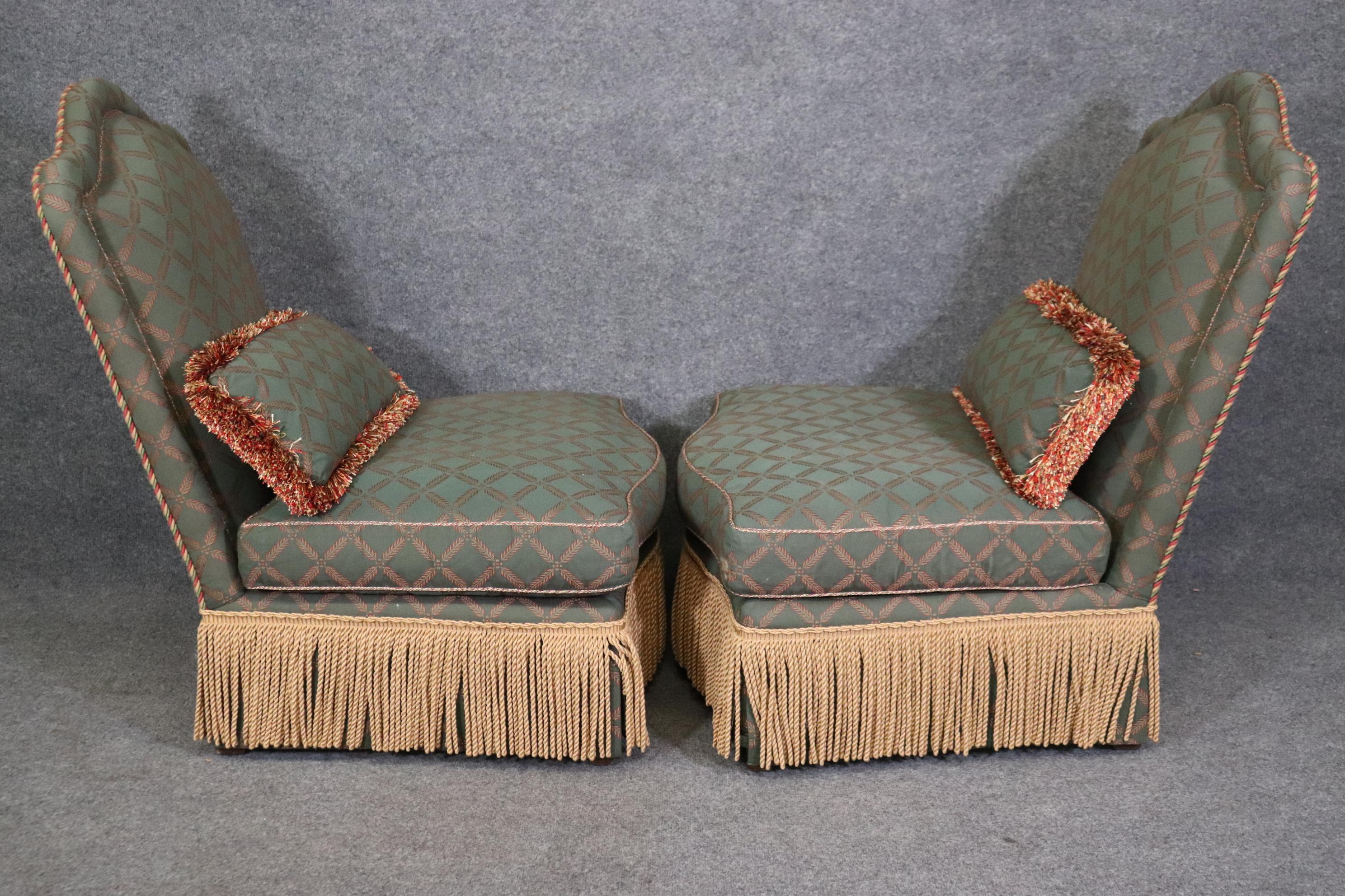 Upholstery Pair of Baker Furniture Company Armless Bergere or Boudoir Chairs