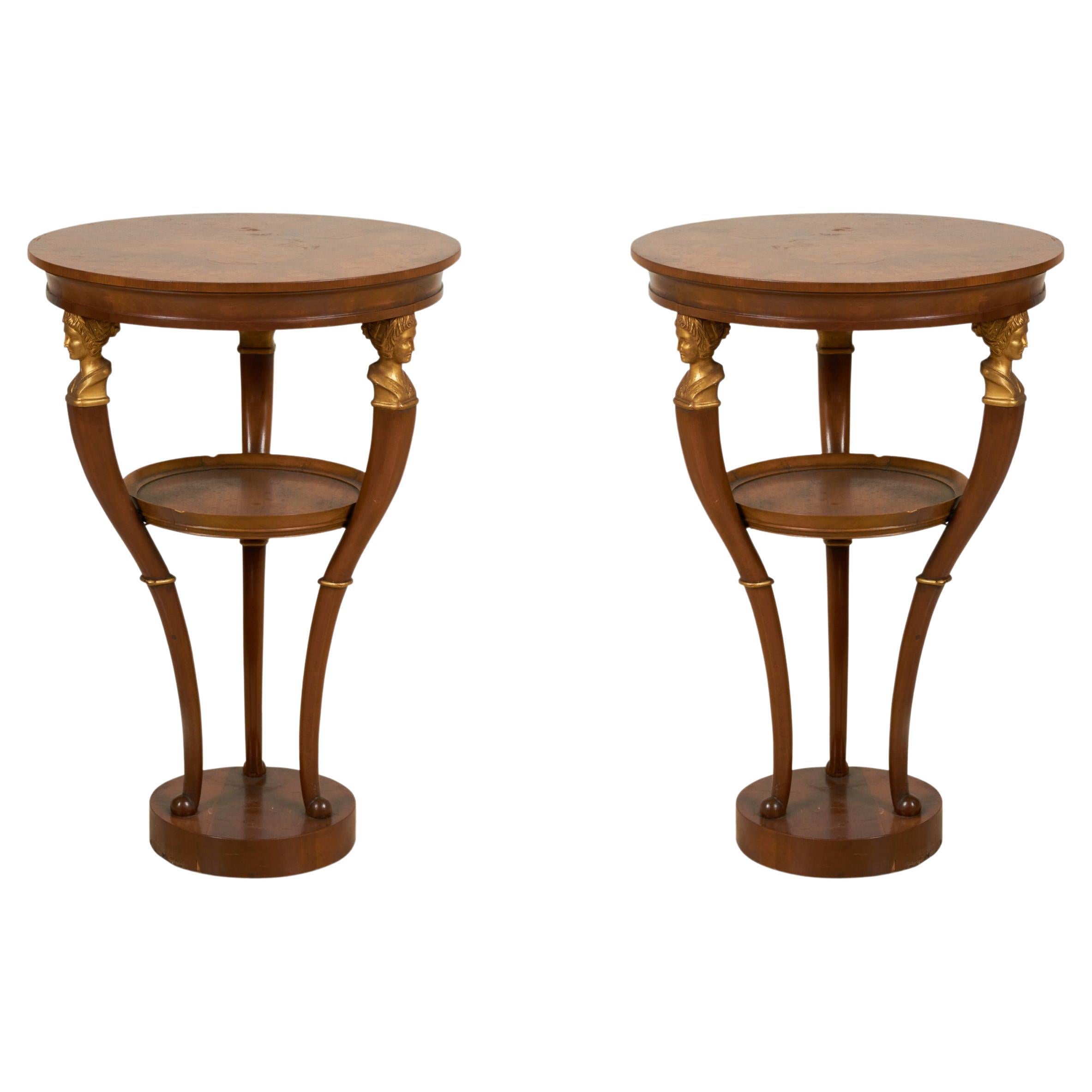 Pair of Baker Furniture Company Neoclassical-Style Circular Mahogany End  For Sale