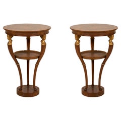 Vintage Pair of Baker Furniture Company Neoclassical-Style Circular Mahogany End 