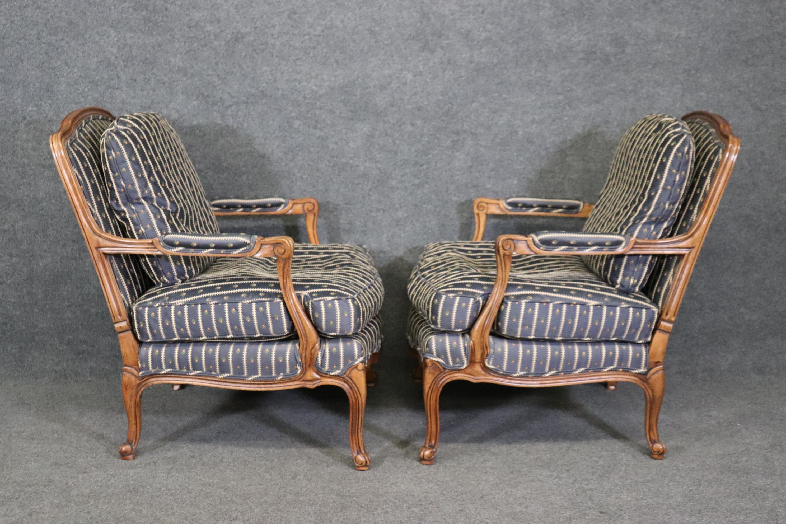 Pair of Baker Furniture Company Walnut Open Arm Bergere Louis XV  1