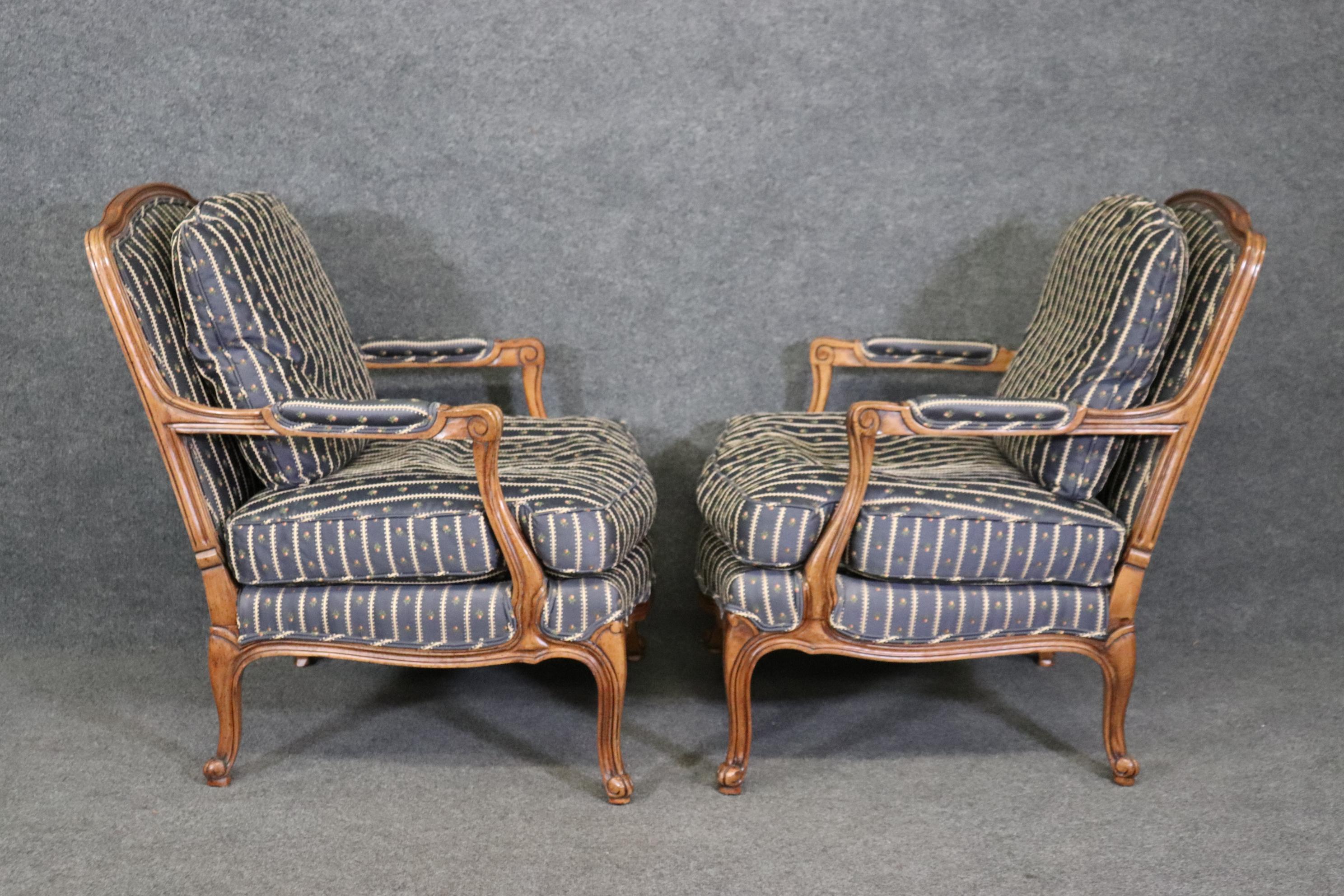 Pair of Baker Furniture Company Walnut Open Arm Bergere Louis XV 1