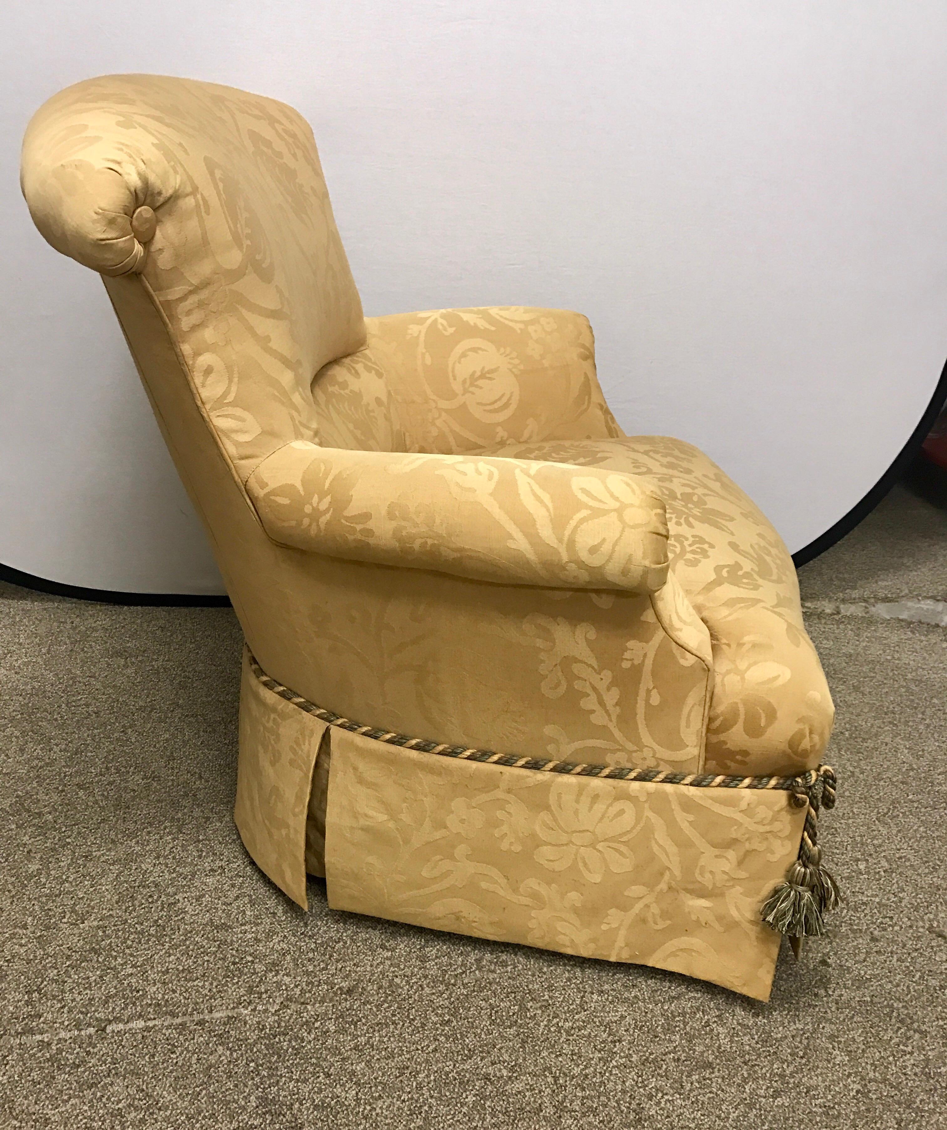 Late 20th Century Pair of Baker Furniture Gold Damask Wingbacks Armchairs