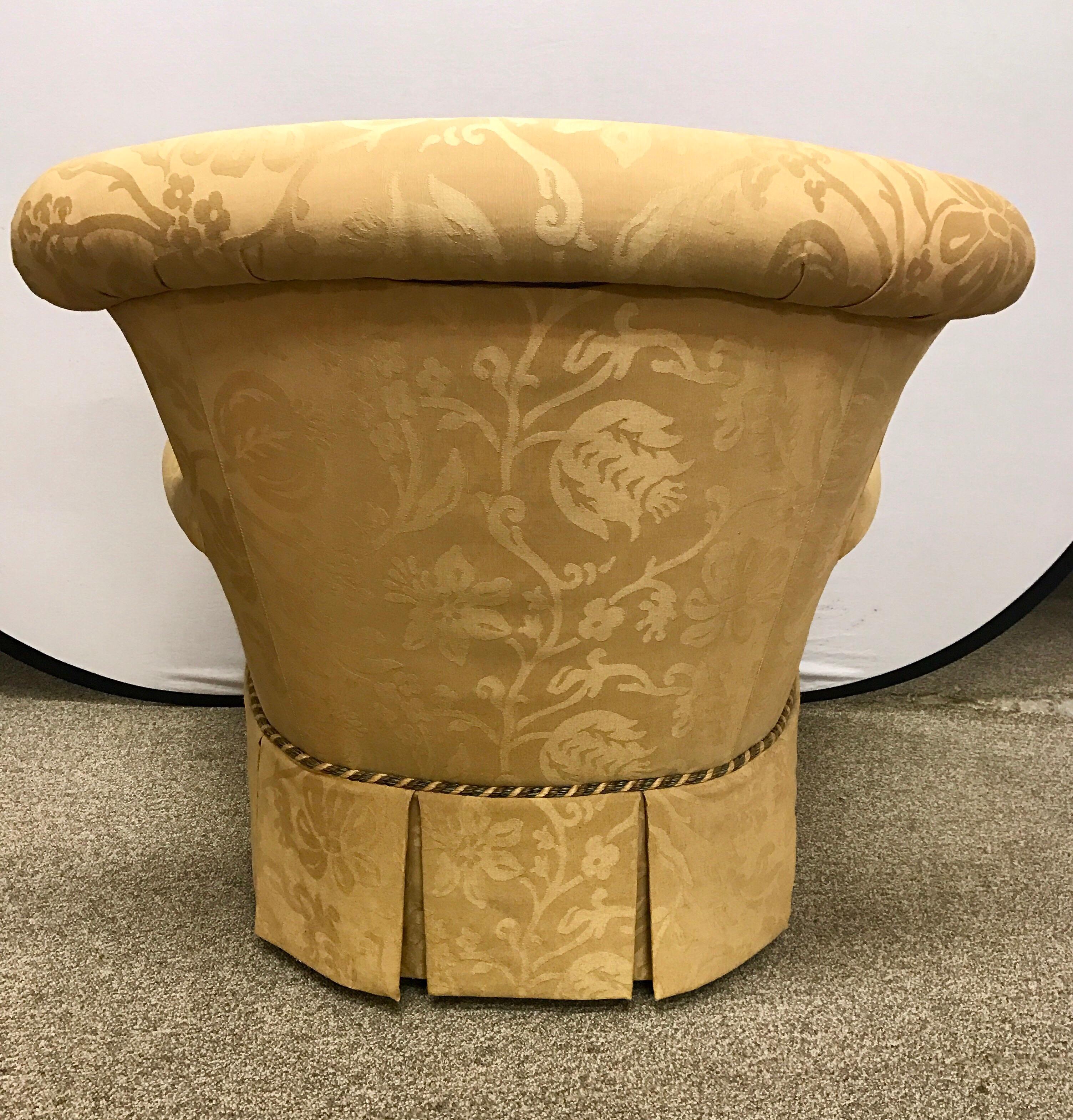 Wool Pair of Baker Furniture Gold Damask Wingbacks Armchairs