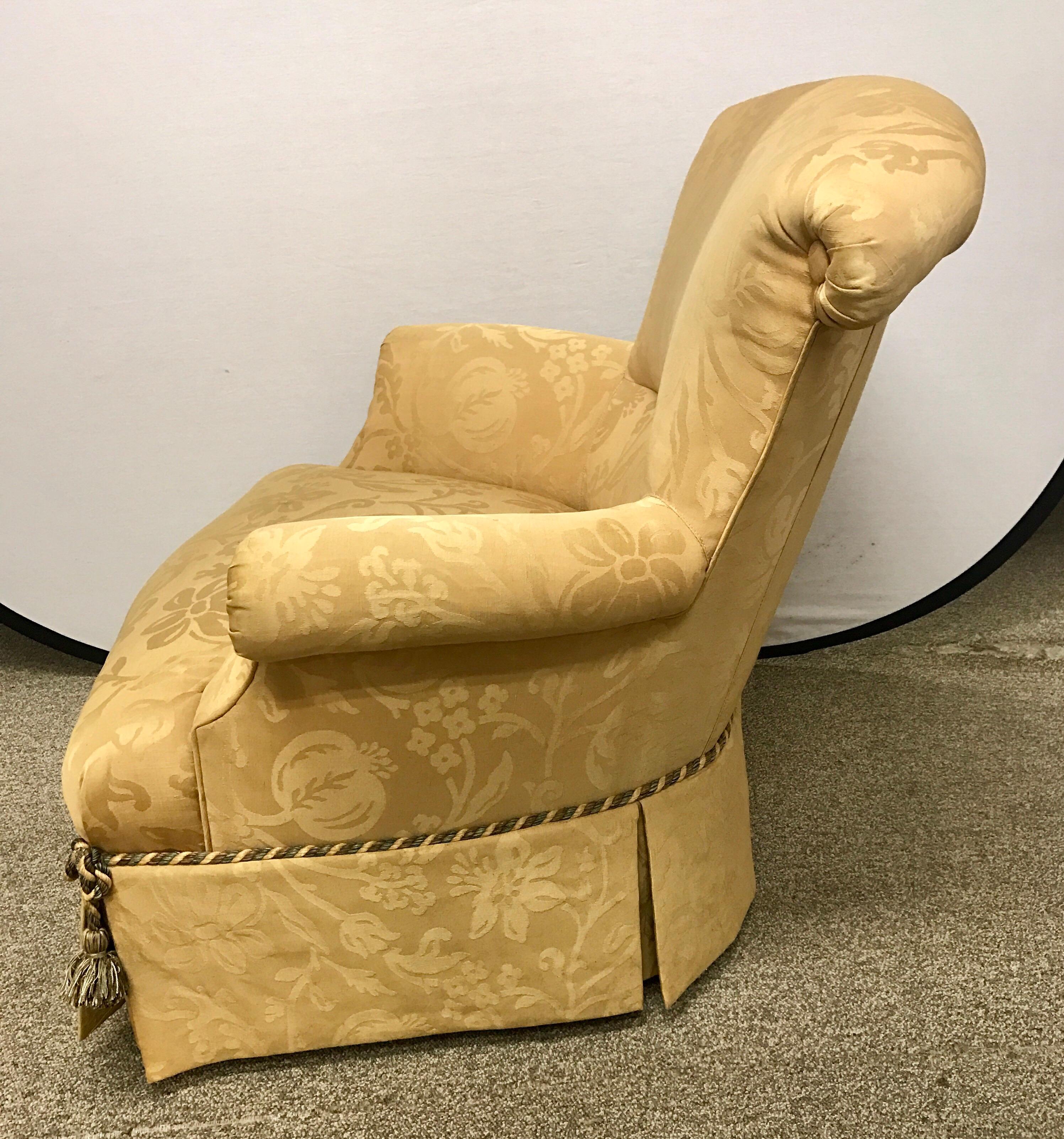 Pair of Baker Furniture Gold Damask Wingbacks Armchairs 1