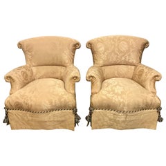 Pair of Baker Furniture Gold Damask Wingbacks Armchairs